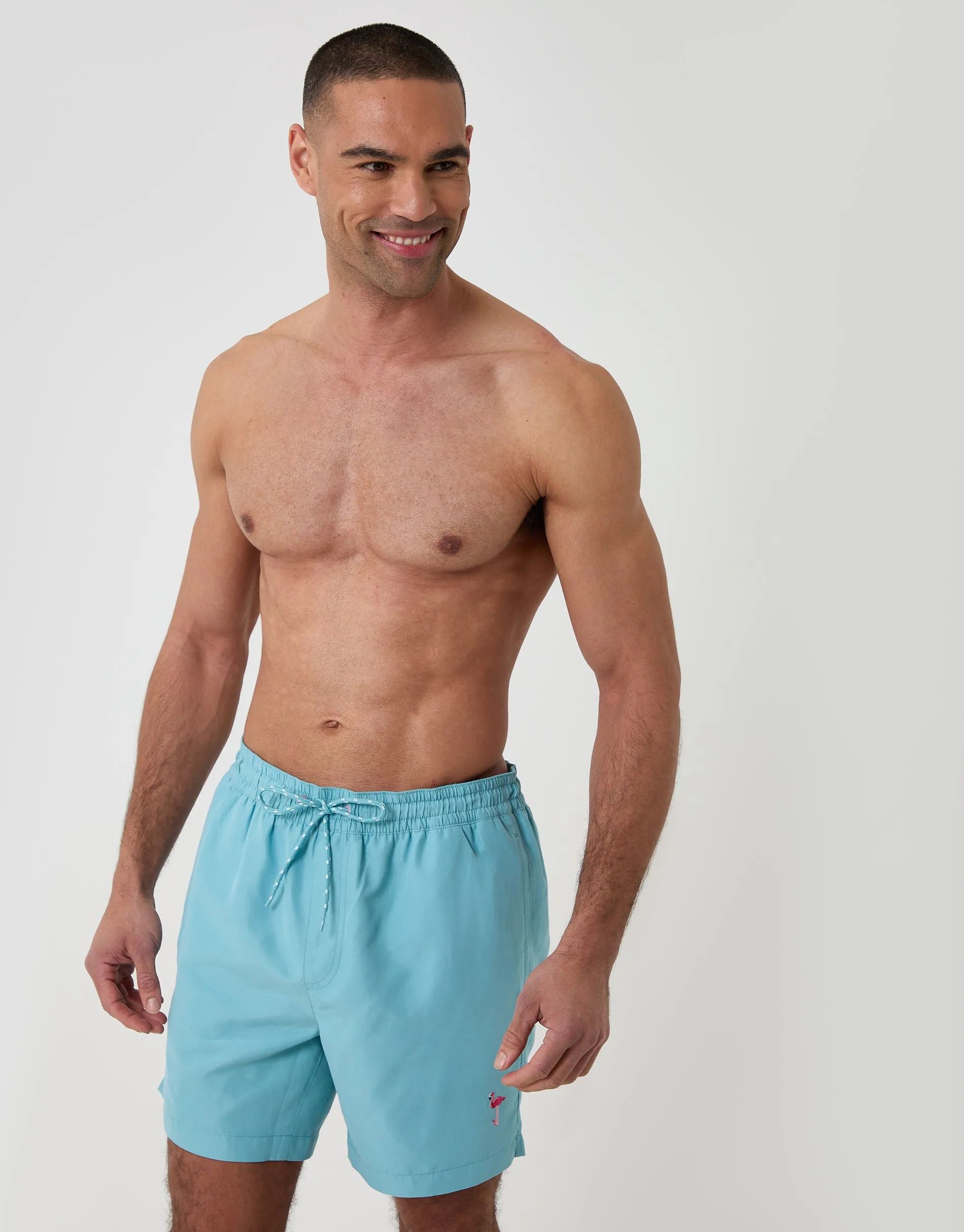 Flamingo Embroidered Quick Dry Swim Shorts in Light Blue sold by Threadbare product image thumbnail 3