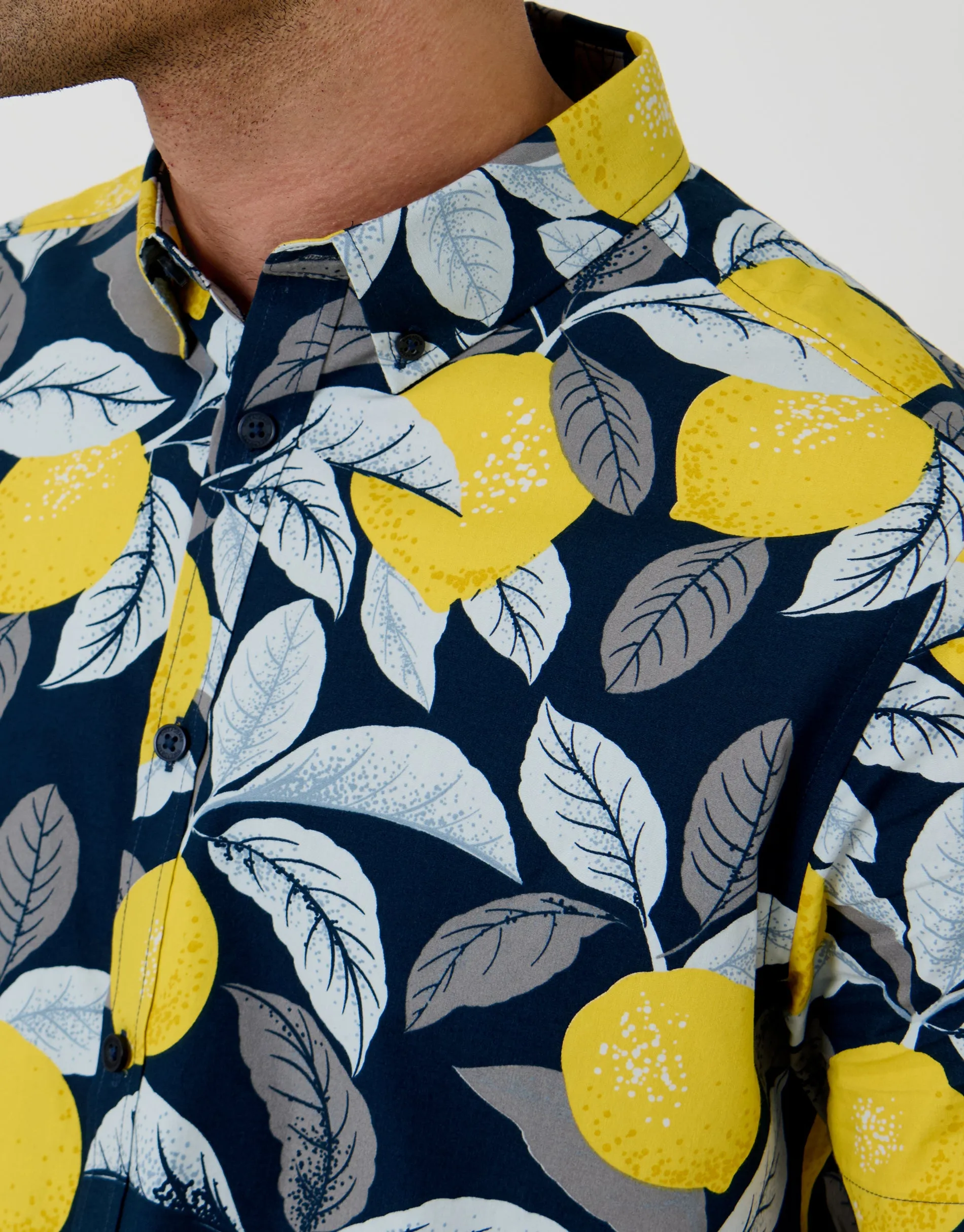 Lemon Print Cotton Poplin Short Sleeve Shirt in Navy sold by Threadbare product image thumbnail 5