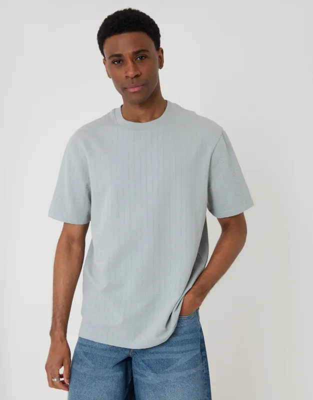 Grey Relaxed Fit Textured Crew Neck T-Shirt made by Threadbare