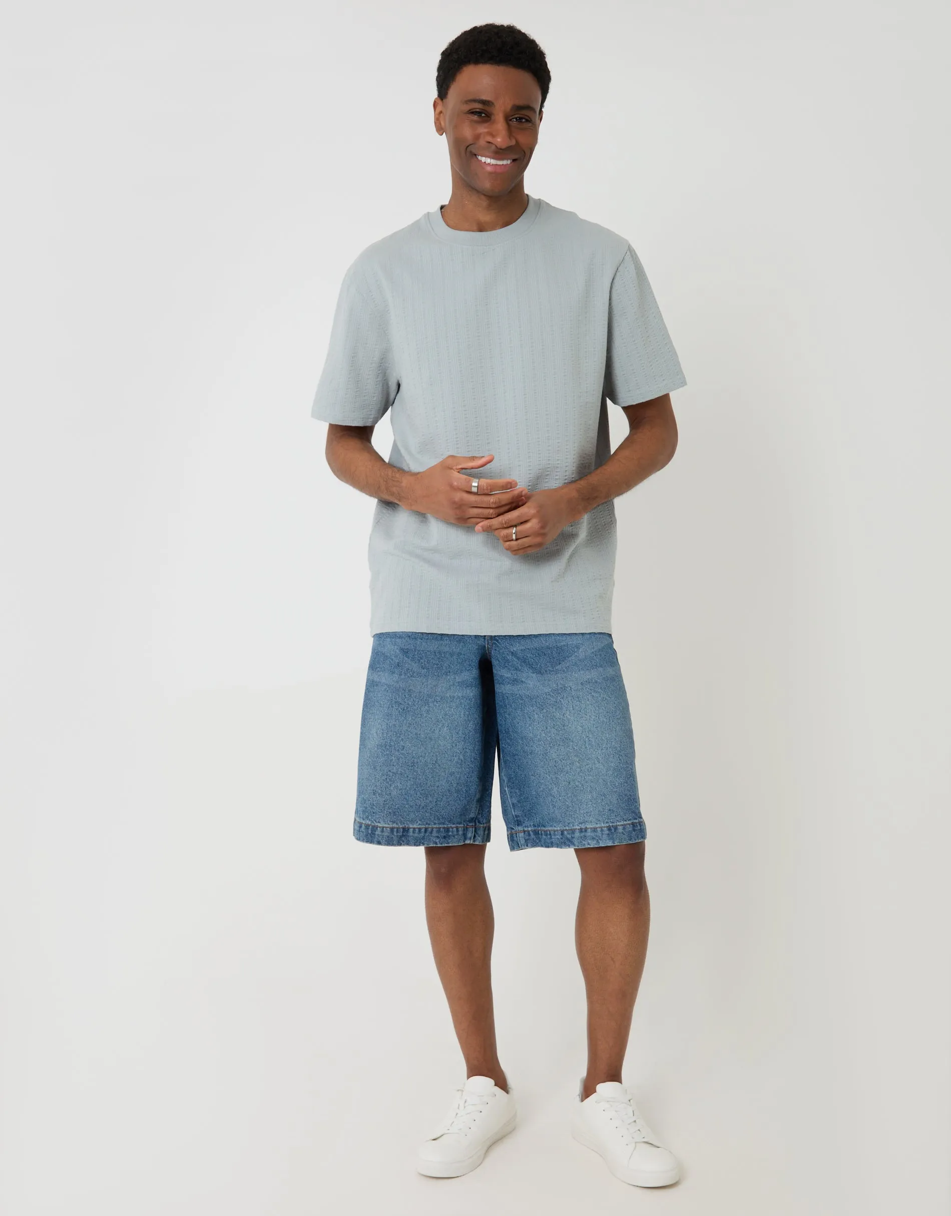 Grey Relaxed Fit Textured Crew Neck T-Shirt sold by Threadbare product image thumbnail 3