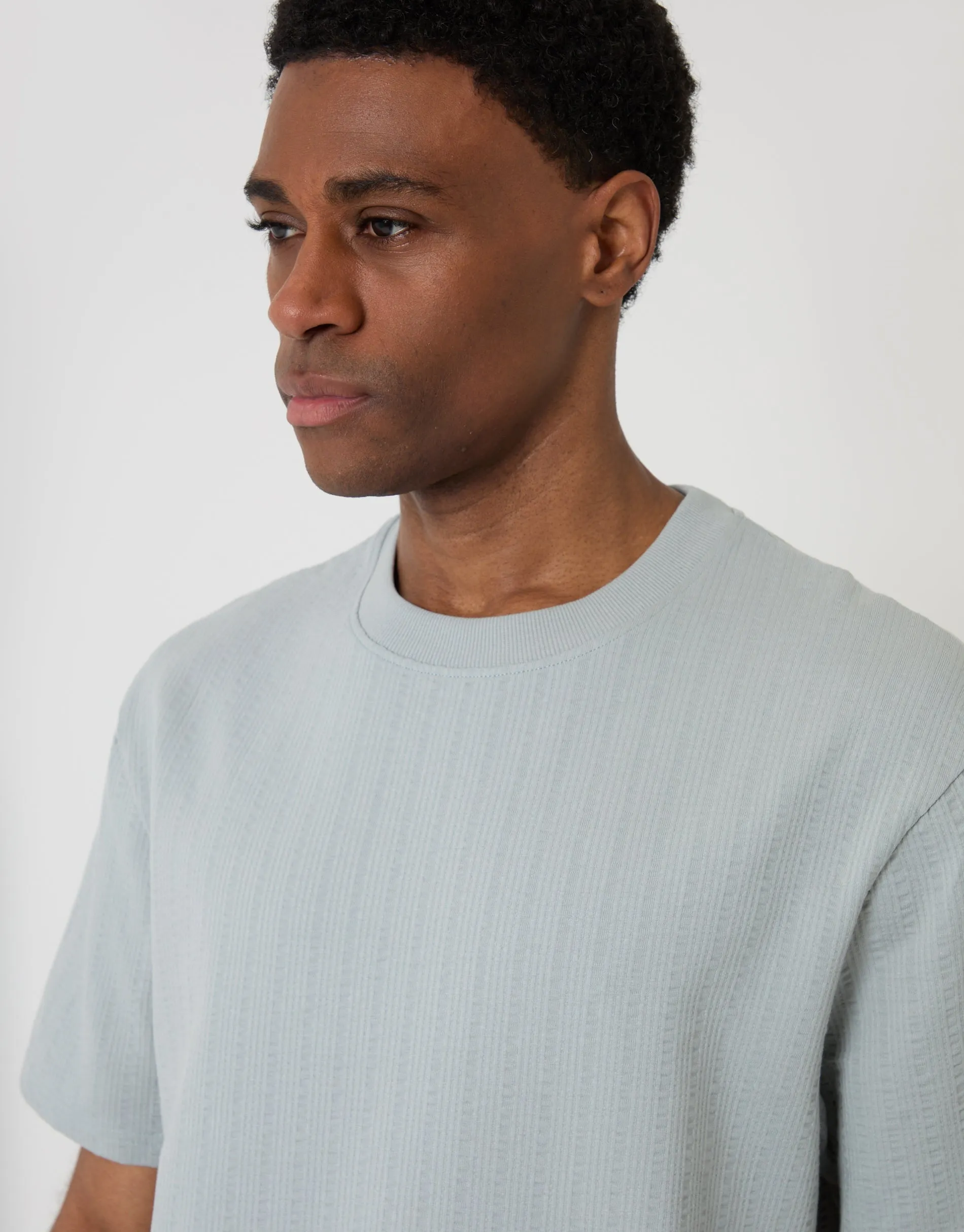 Grey Relaxed Fit Textured Crew Neck T-Shirt sold by Threadbare product image thumbnail 4