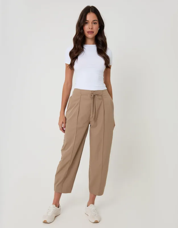 Princess Seam Barrel Leg Trousers in Mink Brown made by Threadbare