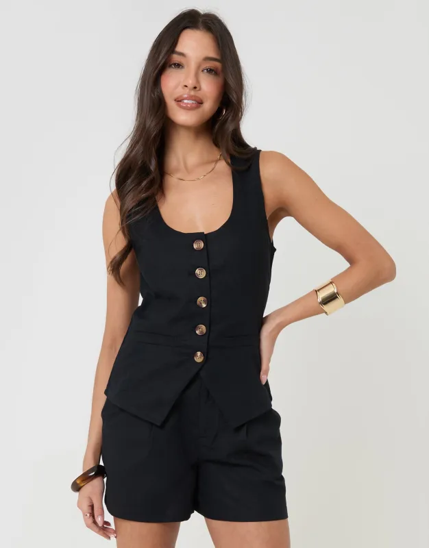 Black Linen Blend Scoop Neck Waistcoat made by Threadbare
