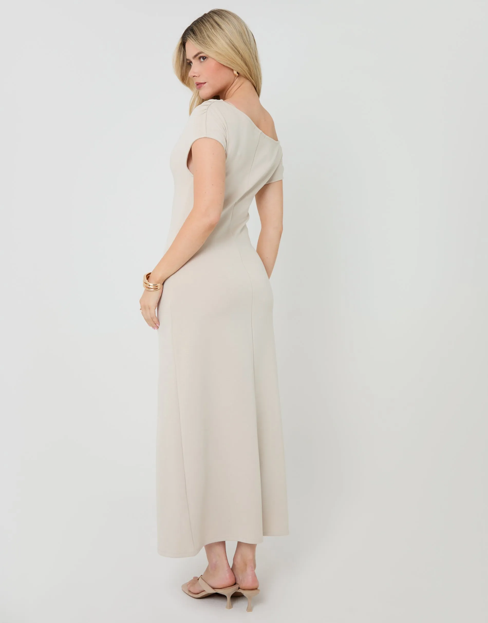Ecru Off Shoulder Draped Jersey Maxi Dress sold by Threadbare product image thumbnail 2