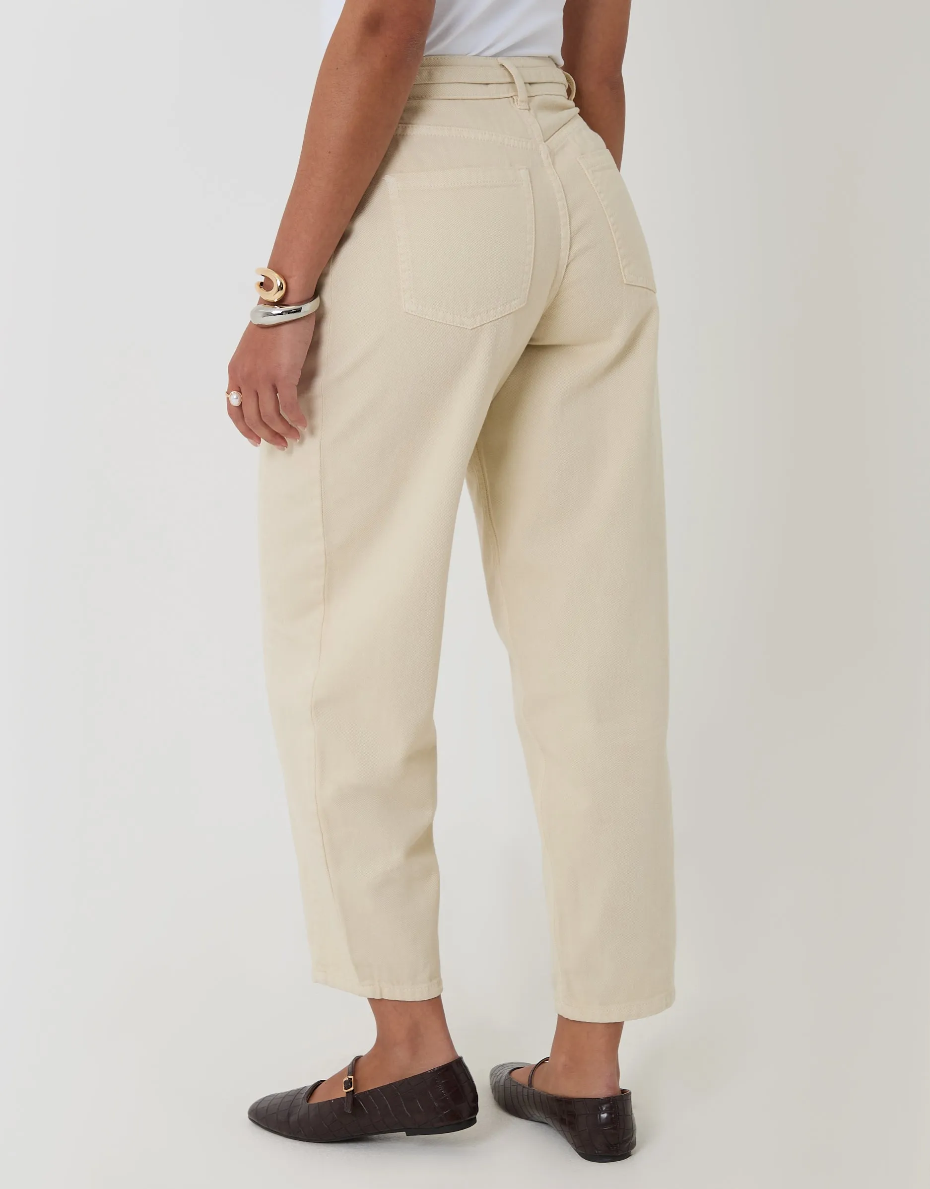 Ecru Belted Barrel Leg Jeans sold by Threadbare product image thumbnail 3