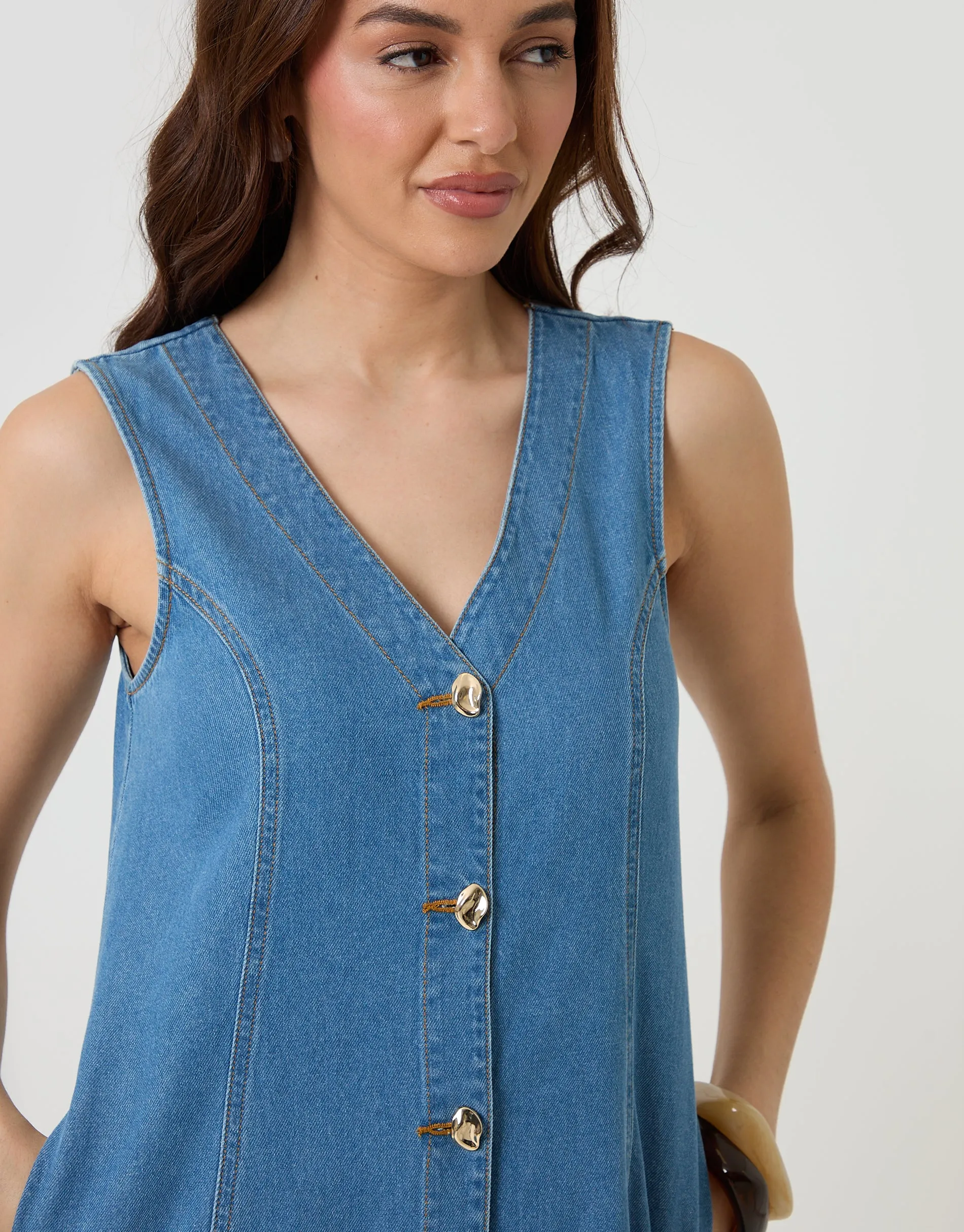 Mid Wash Waistcoat Denim Mini Dress sold by Threadbare product image thumbnail 4