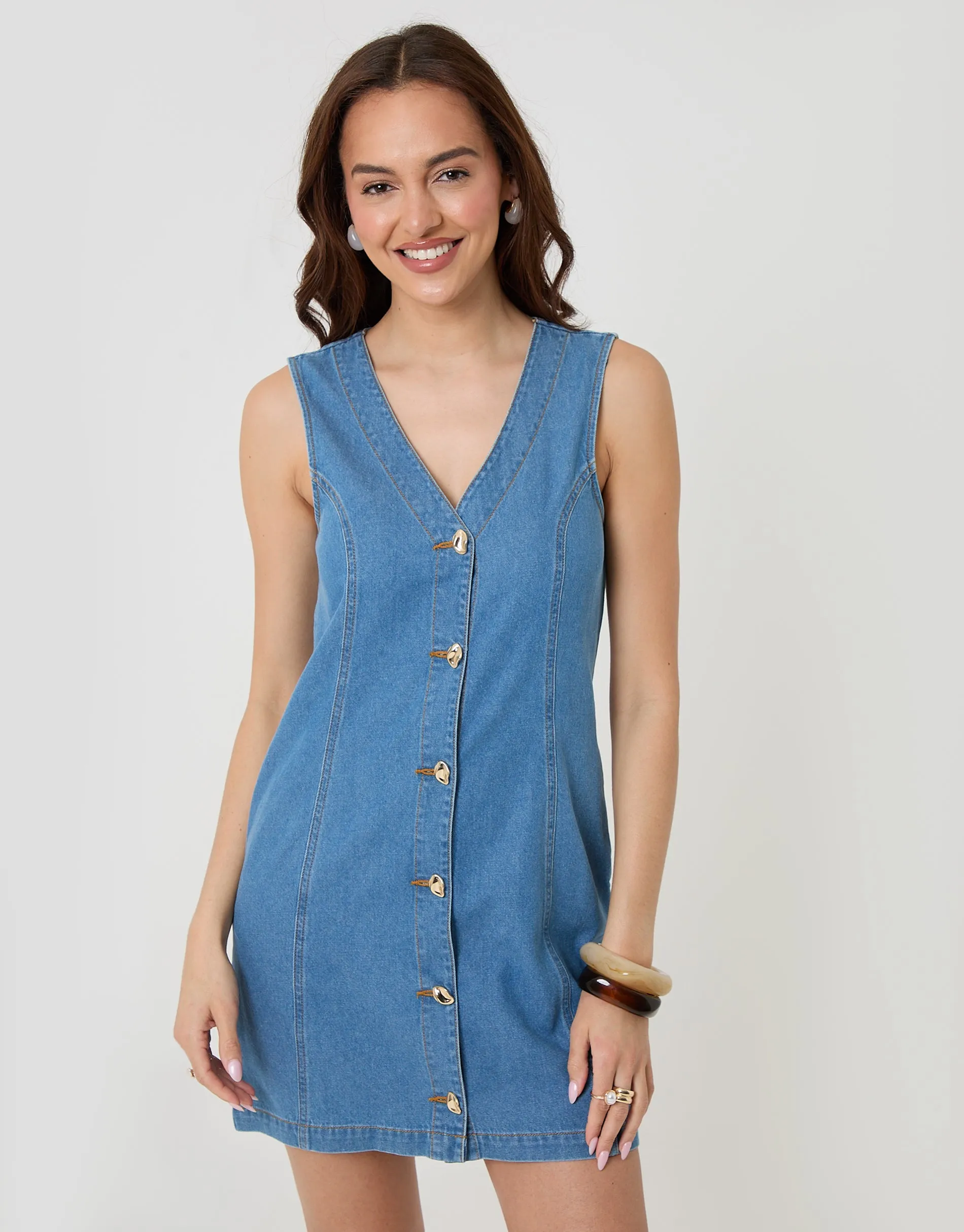 Mid Wash Waistcoat Denim Mini Dress sold by Threadbare