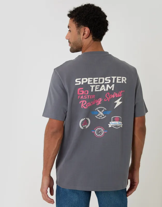 Relaxed Fit Speedster Peached Cotton T-Shirt in Slate Grey made by Threadbare