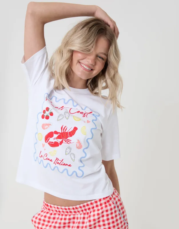 Petite Red Gingham Amalfi Coast Graphic Print Pyjama Set made by Threadbare