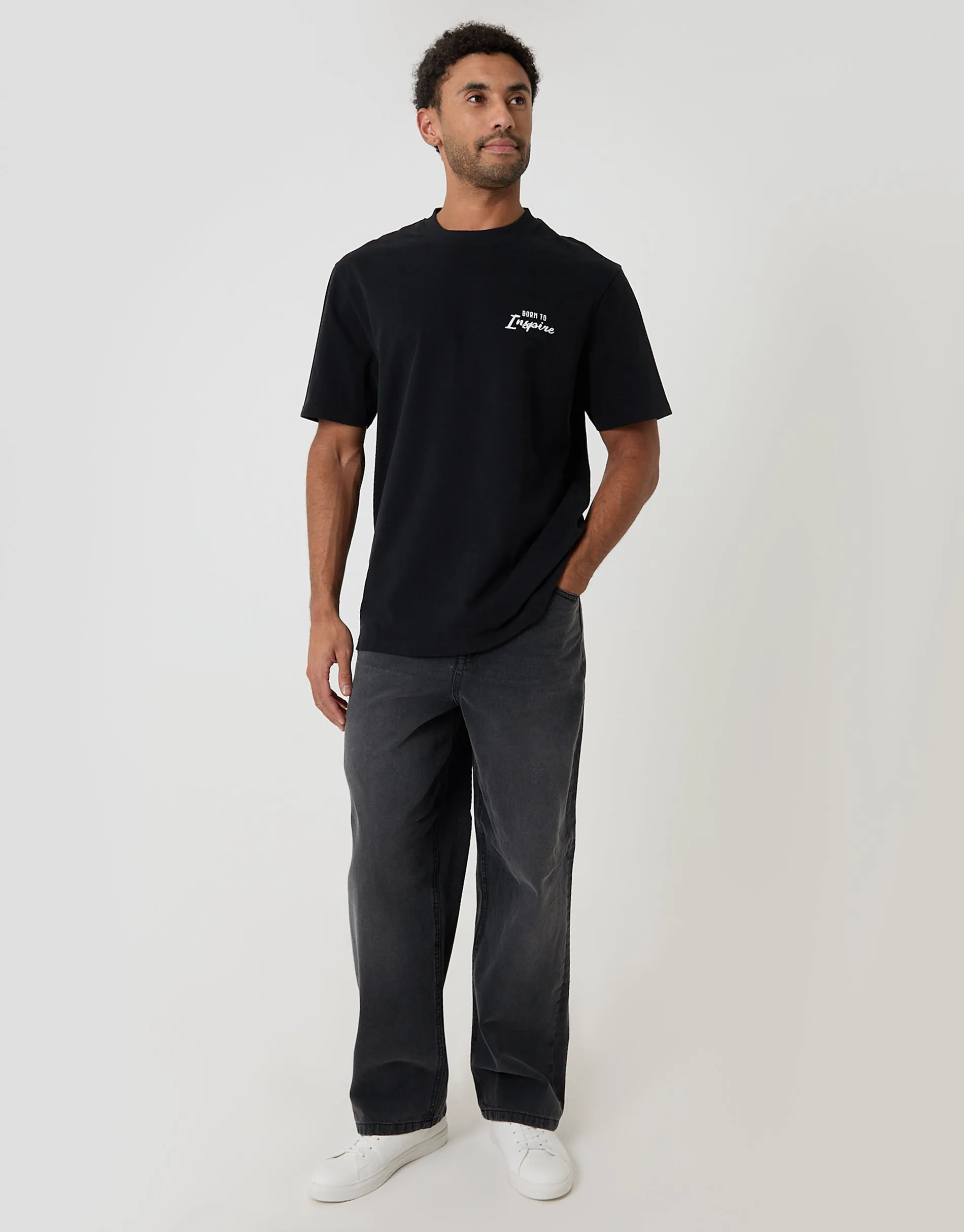 Black Relaxed Fit Inspire Peached Cotton T-Shirt sold by Threadbare product image thumbnail 3