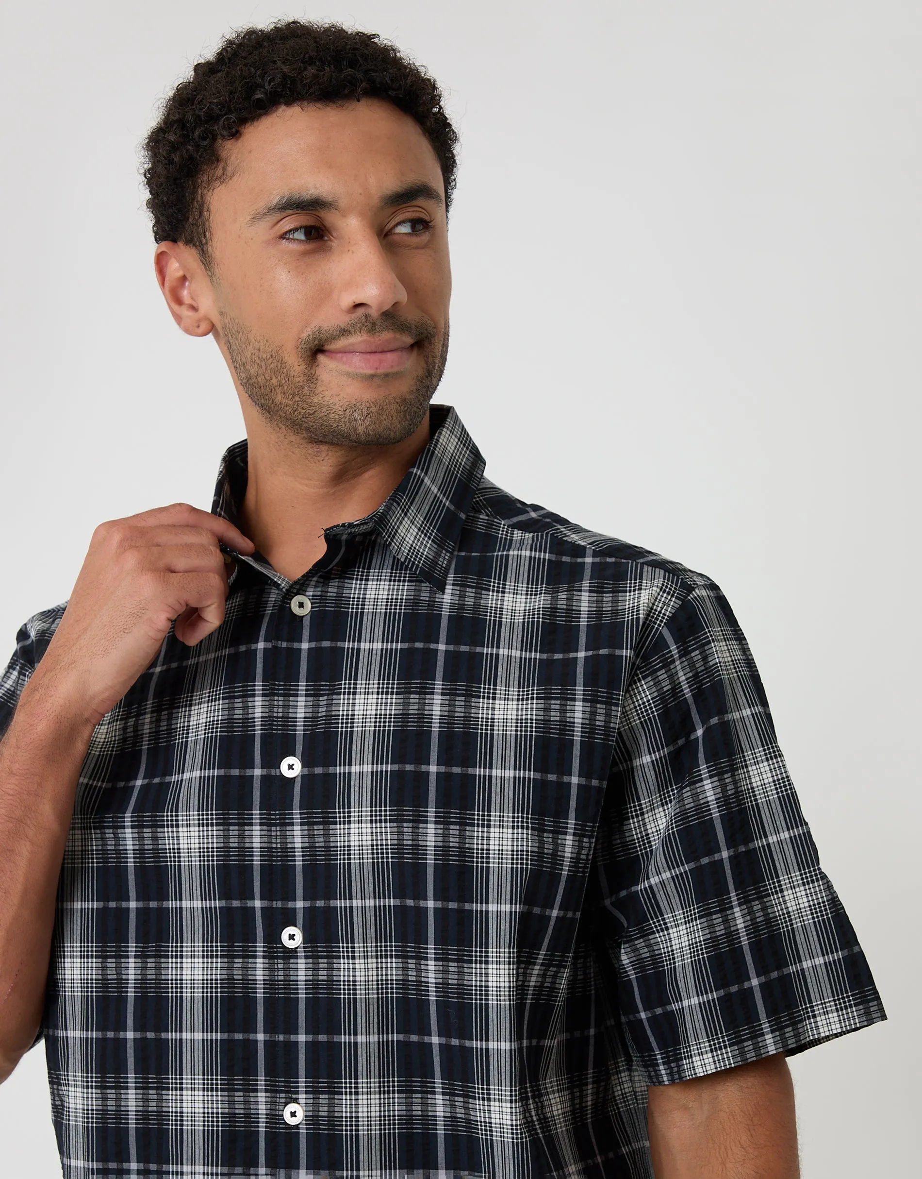 Boxy Fit Short Sleeve Shirt in Black Check sold by Threadbare product image thumbnail 4