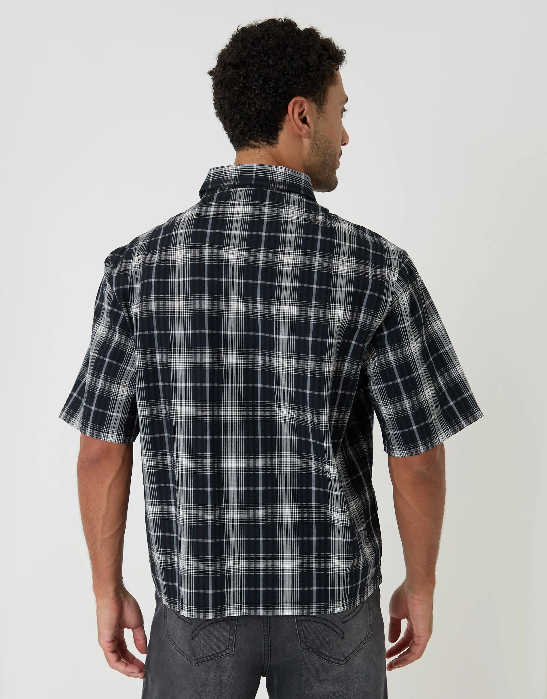 Boxy Fit Short Sleeve Shirt in Black Check sold by Threadbare product image thumbnail 2