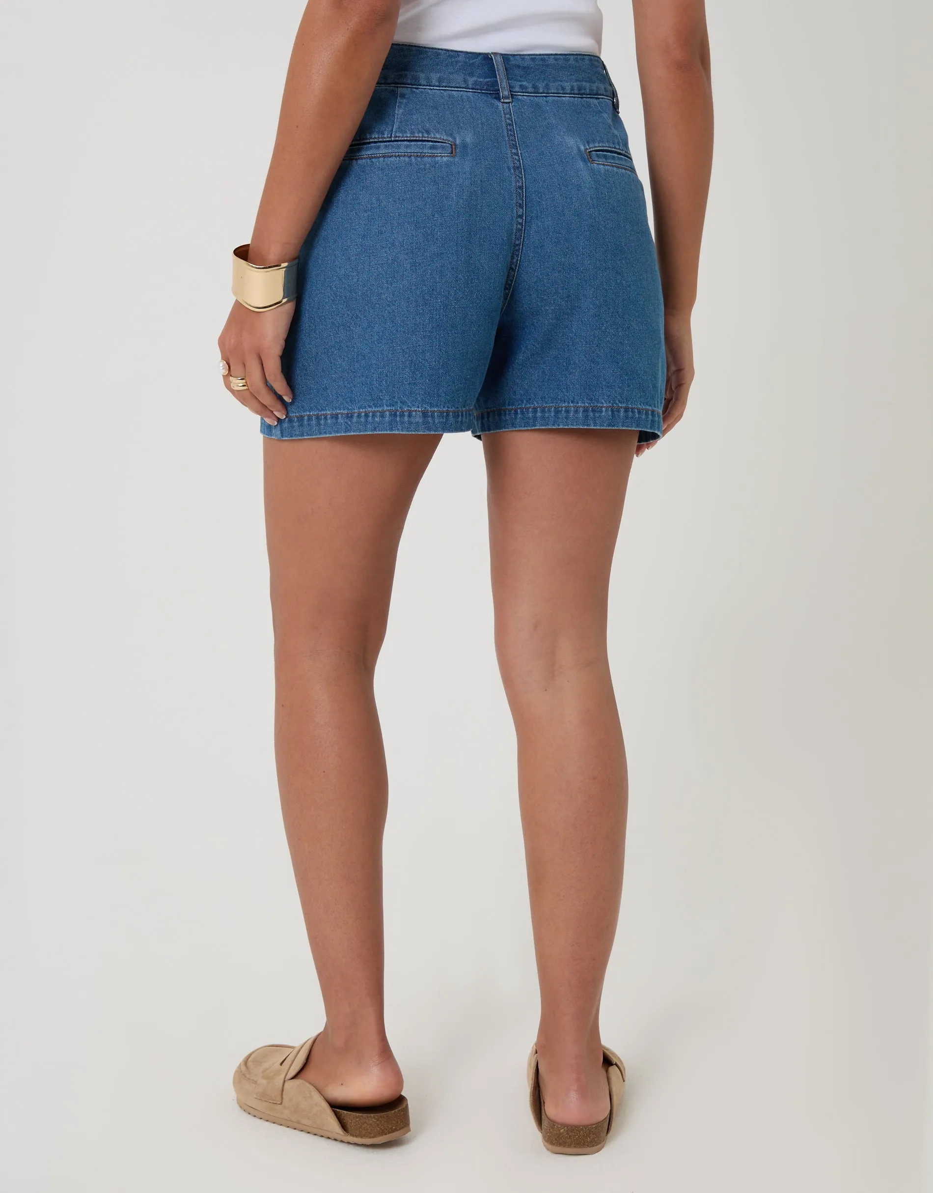 Denim Tailored Shorts in Mid Wash sold by Threadbare product image thumbnail 3