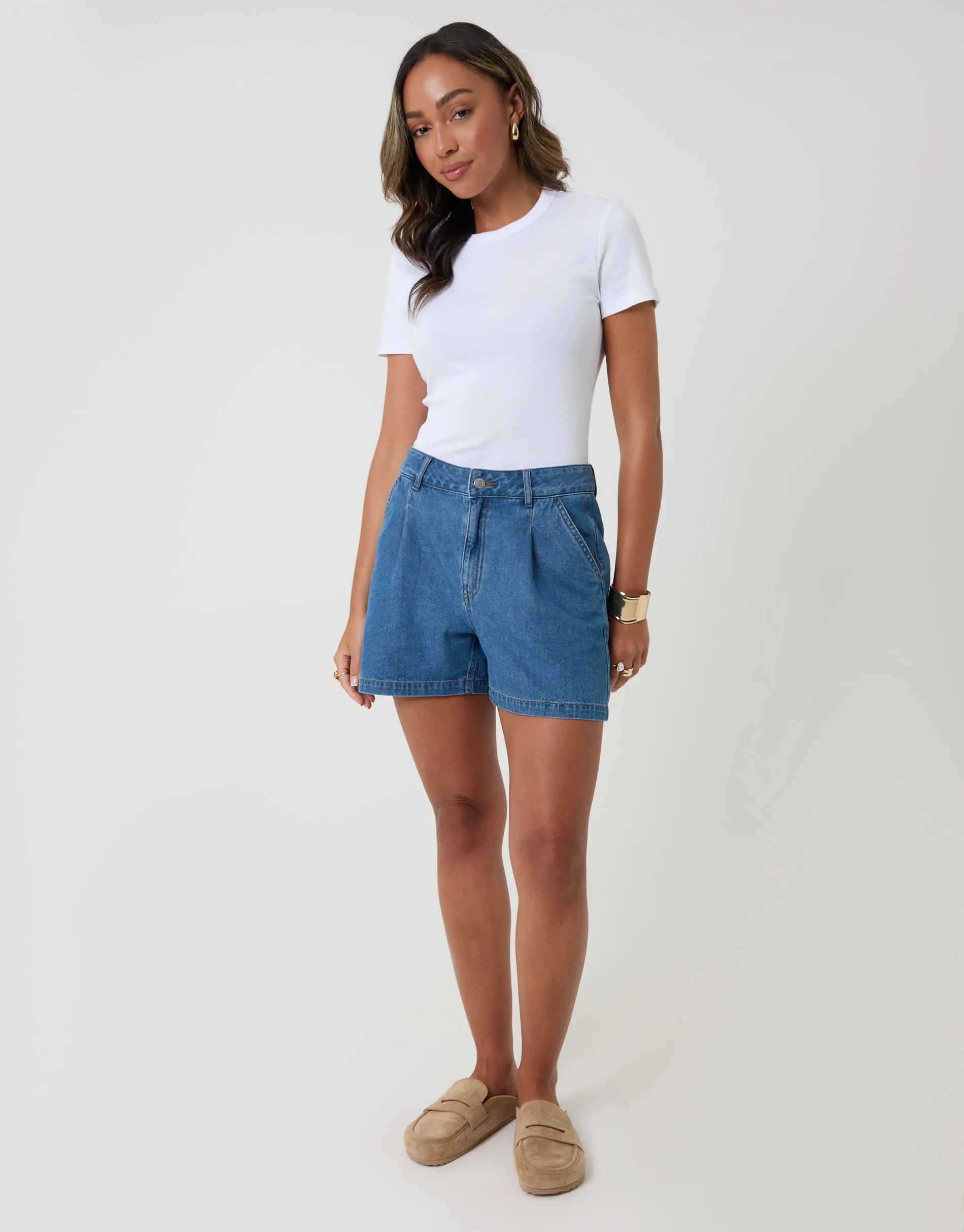 Denim Tailored Shorts in Mid Wash sold by Threadbare product image thumbnail 4