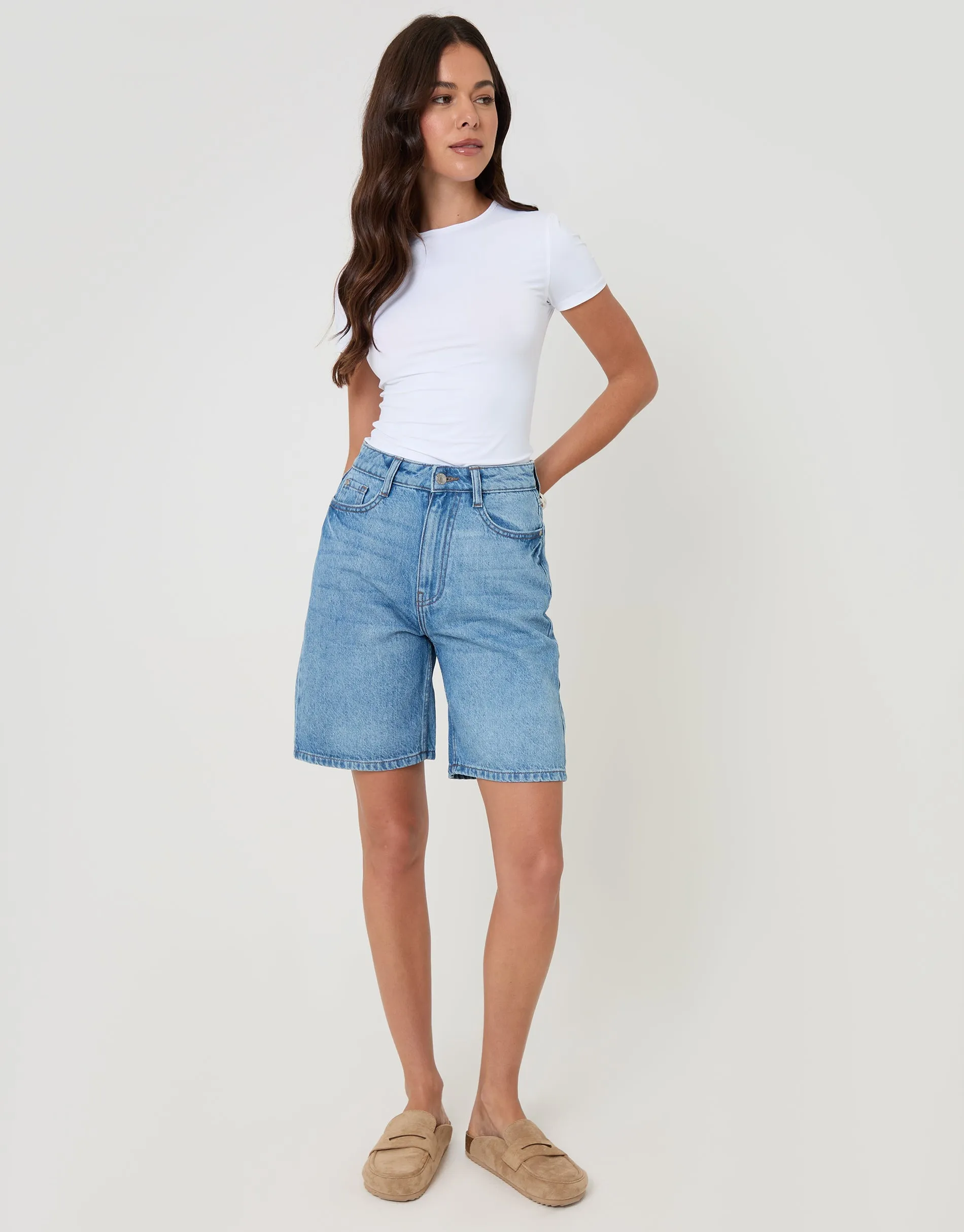 Mid Wash Denim Bermuda Shorts sold by Threadbare