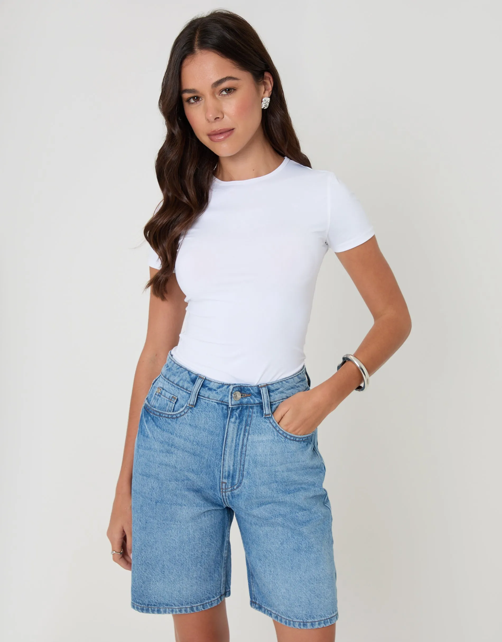 Mid Wash Denim Bermuda Shorts sold by Threadbare product image thumbnail 5