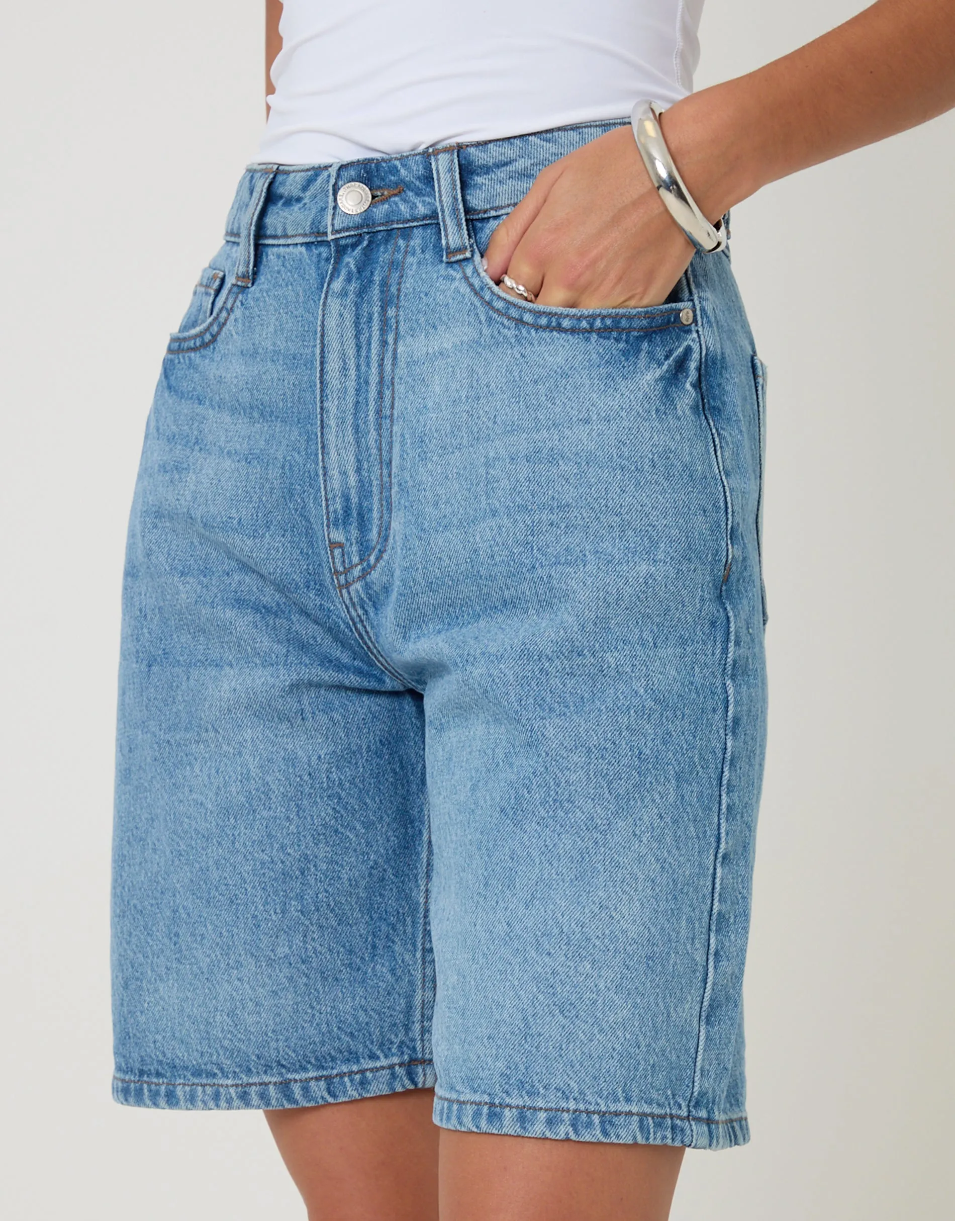 Mid Wash Denim Bermuda Shorts sold by Threadbare product image thumbnail 4