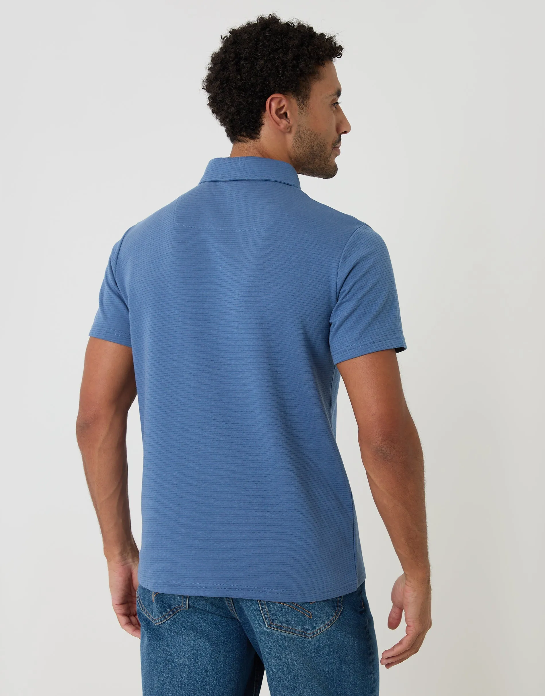 Textured Hidden Placket Polo Shirt in Denim Blue sold by Threadbare product image thumbnail 3