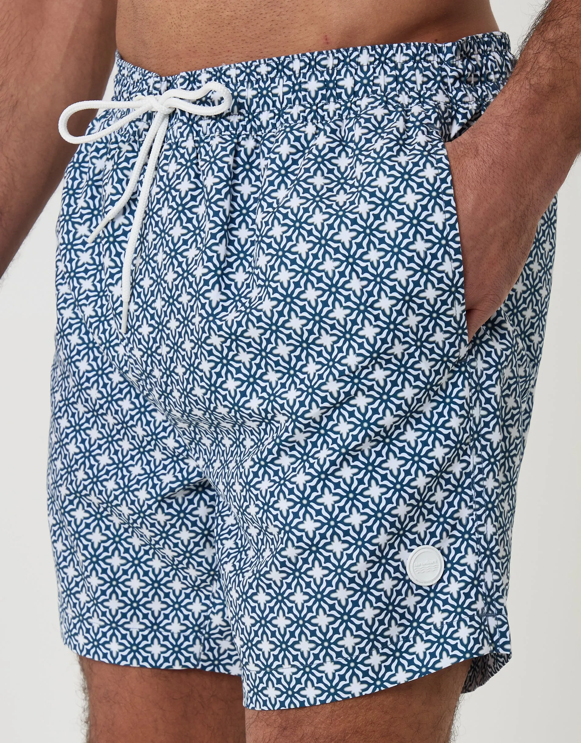 Blue Geo Tile Print Quick Dry Swim Shorts sold by Threadbare product image thumbnail 4