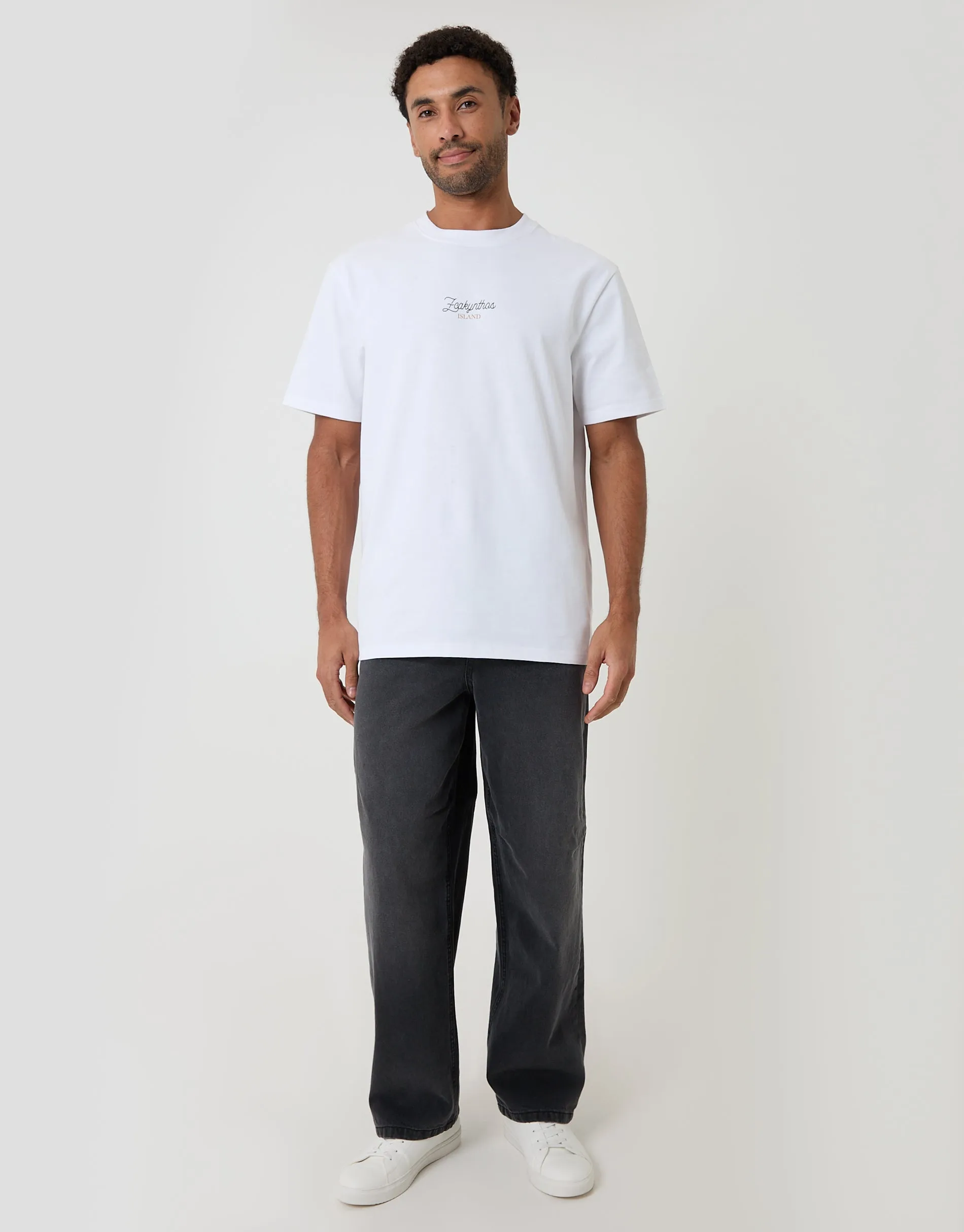Relaxed Fit Zakynthos Peached Cotton T-Shirt in White sold by Threadbare product image thumbnail 3