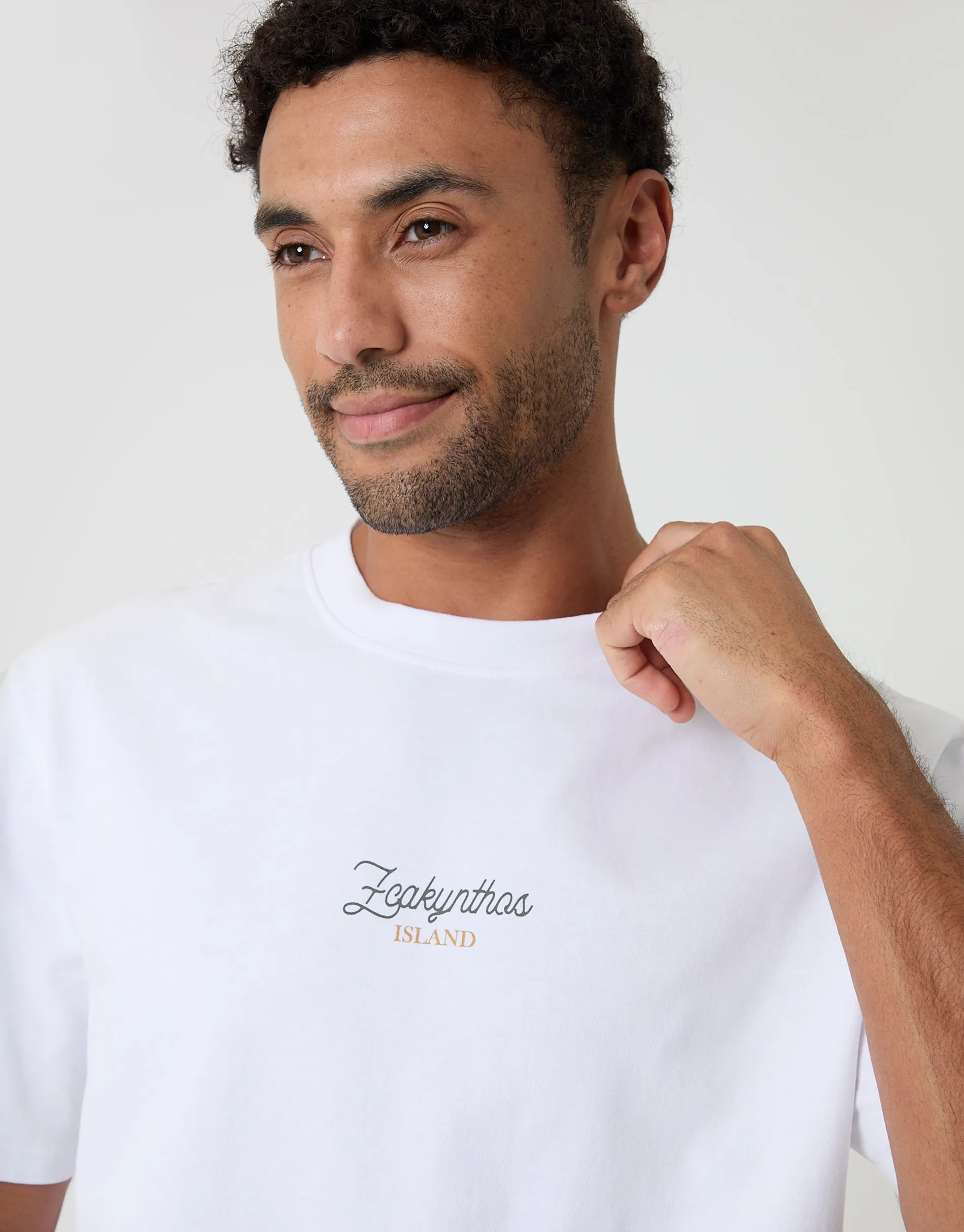Relaxed Fit Zakynthos Peached Cotton T-Shirt in White sold by Threadbare product image thumbnail 4