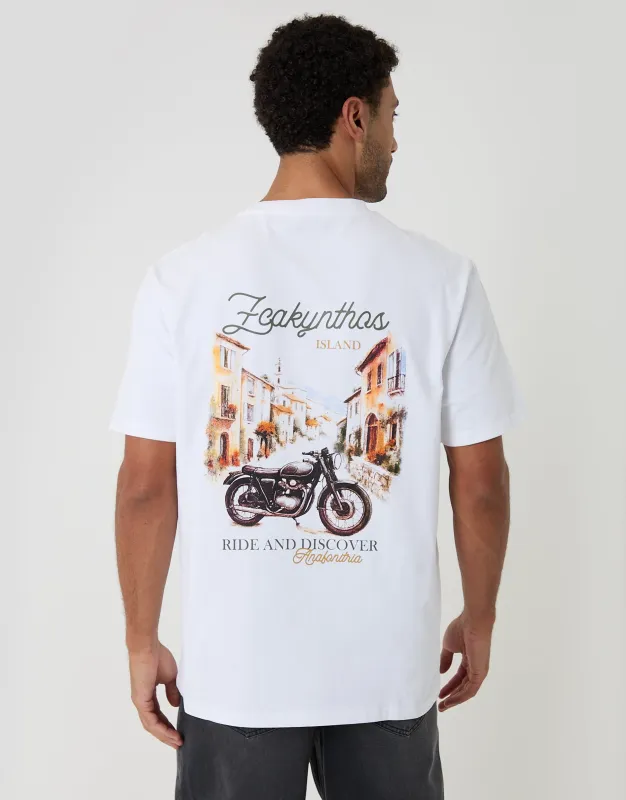 Relaxed Fit Zakynthos Peached Cotton T-Shirt in White made by Threadbare