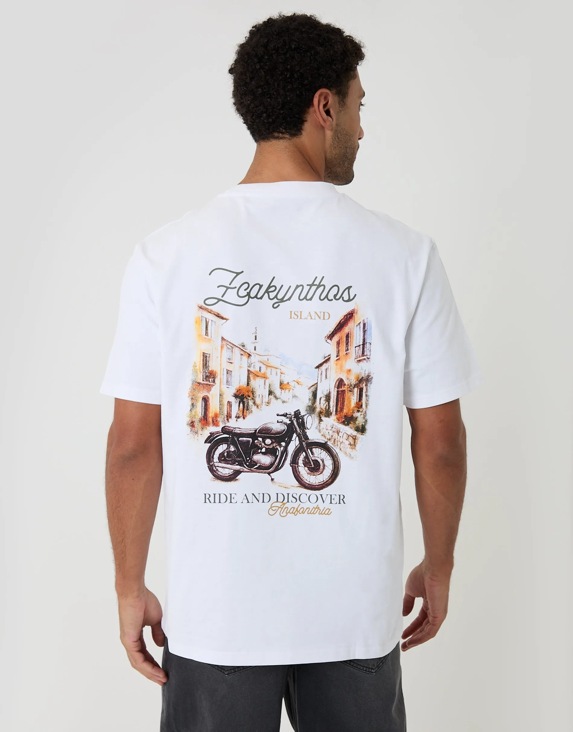 Relaxed Fit Zakynthos Peached Cotton T-Shirt in White sold by Threadbare