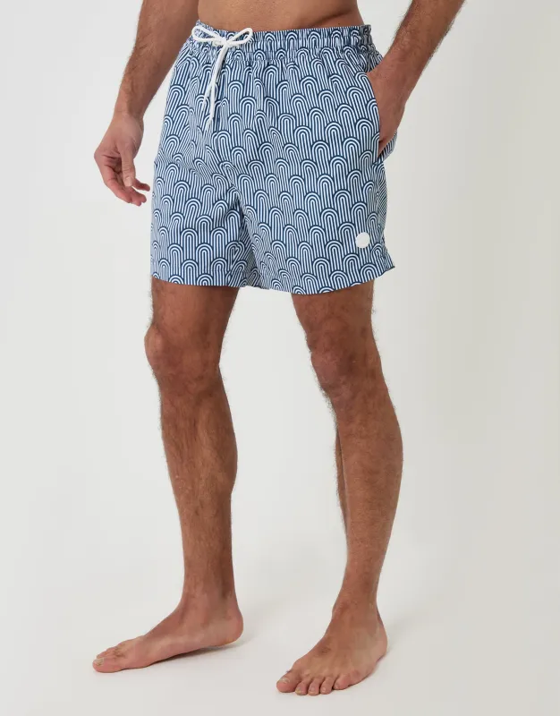 Blue Geo Arch Print Quick Dry Swim Shorts made by Threadbare