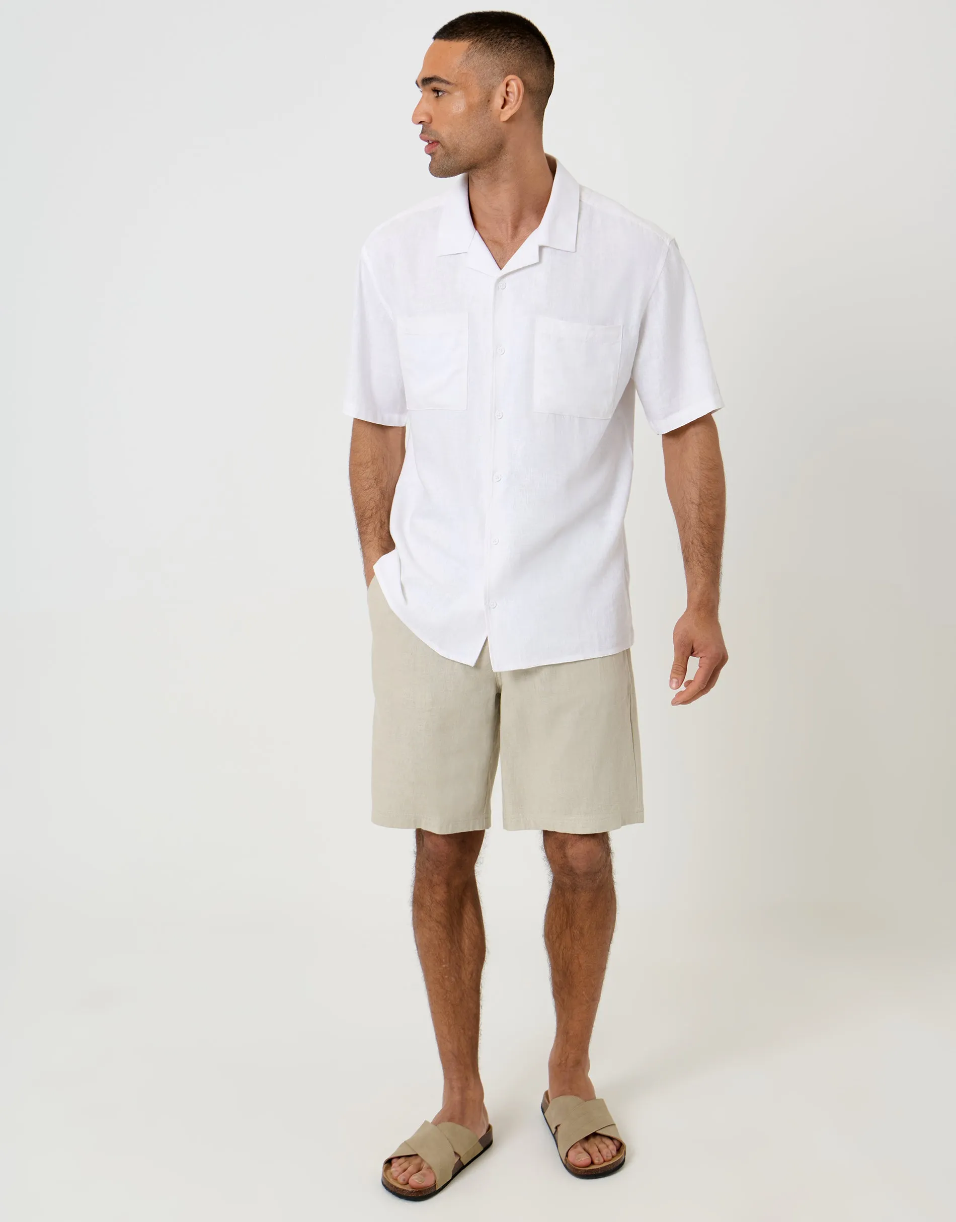 Relaxed Fit Linen Blend Short Sleeve Shirt in White sold by Threadbare product image thumbnail 3