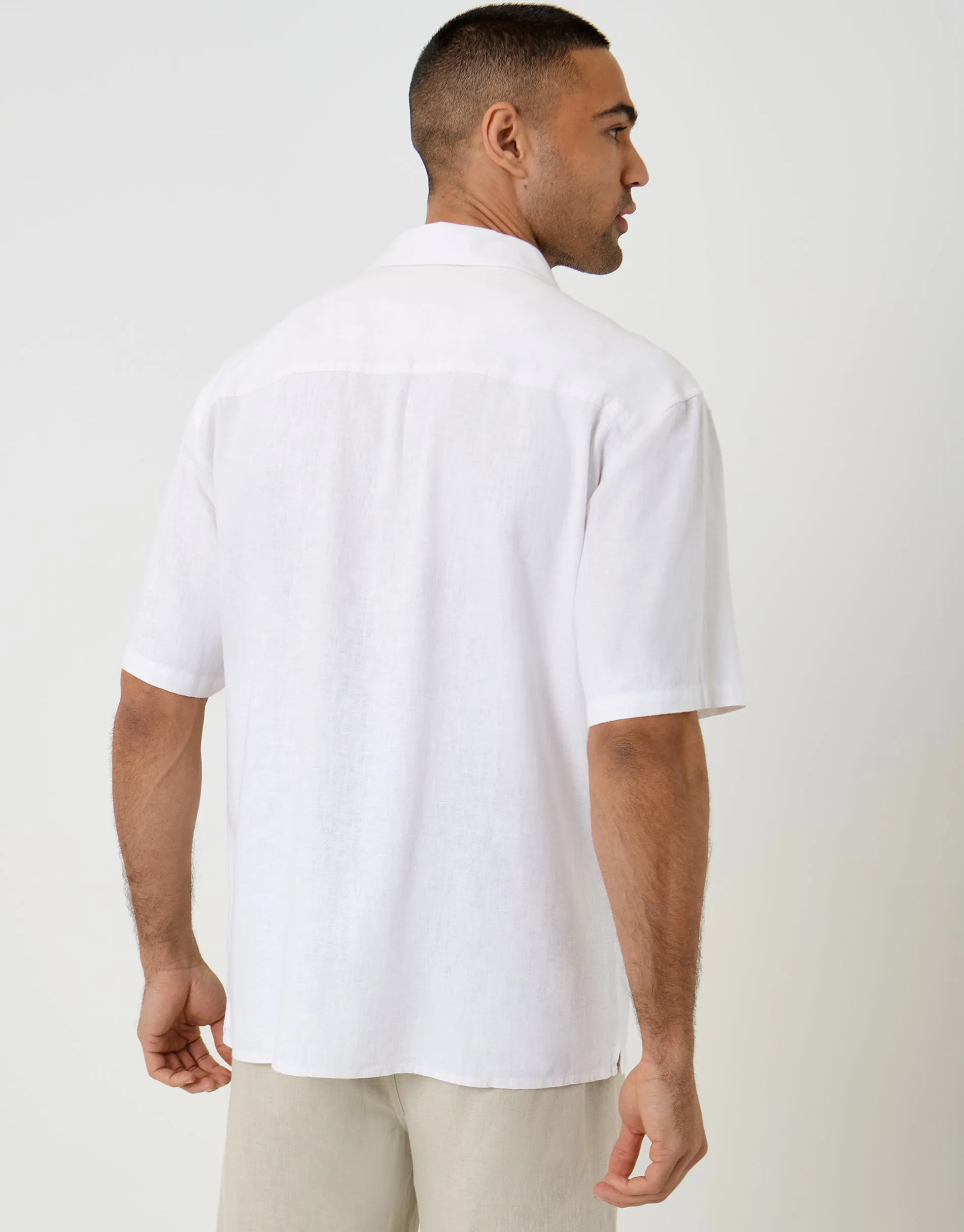 Relaxed Fit Linen Blend Short Sleeve Shirt in White sold by Threadbare product image thumbnail 2