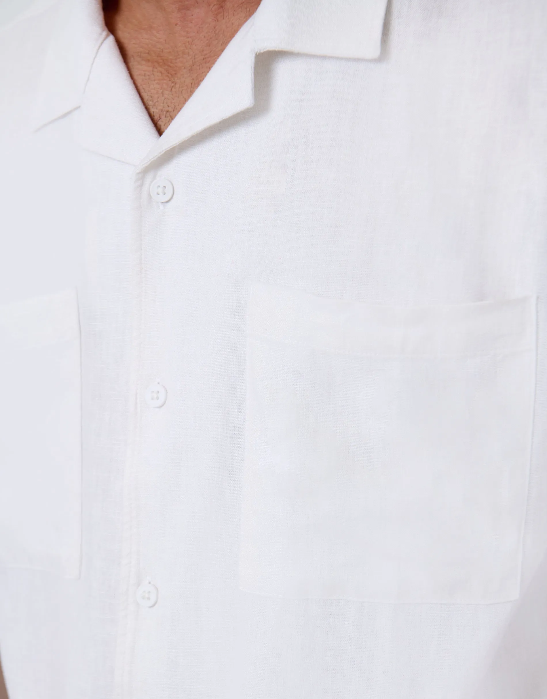 Relaxed Fit Linen Blend Short Sleeve Shirt in White sold by Threadbare product image thumbnail 5