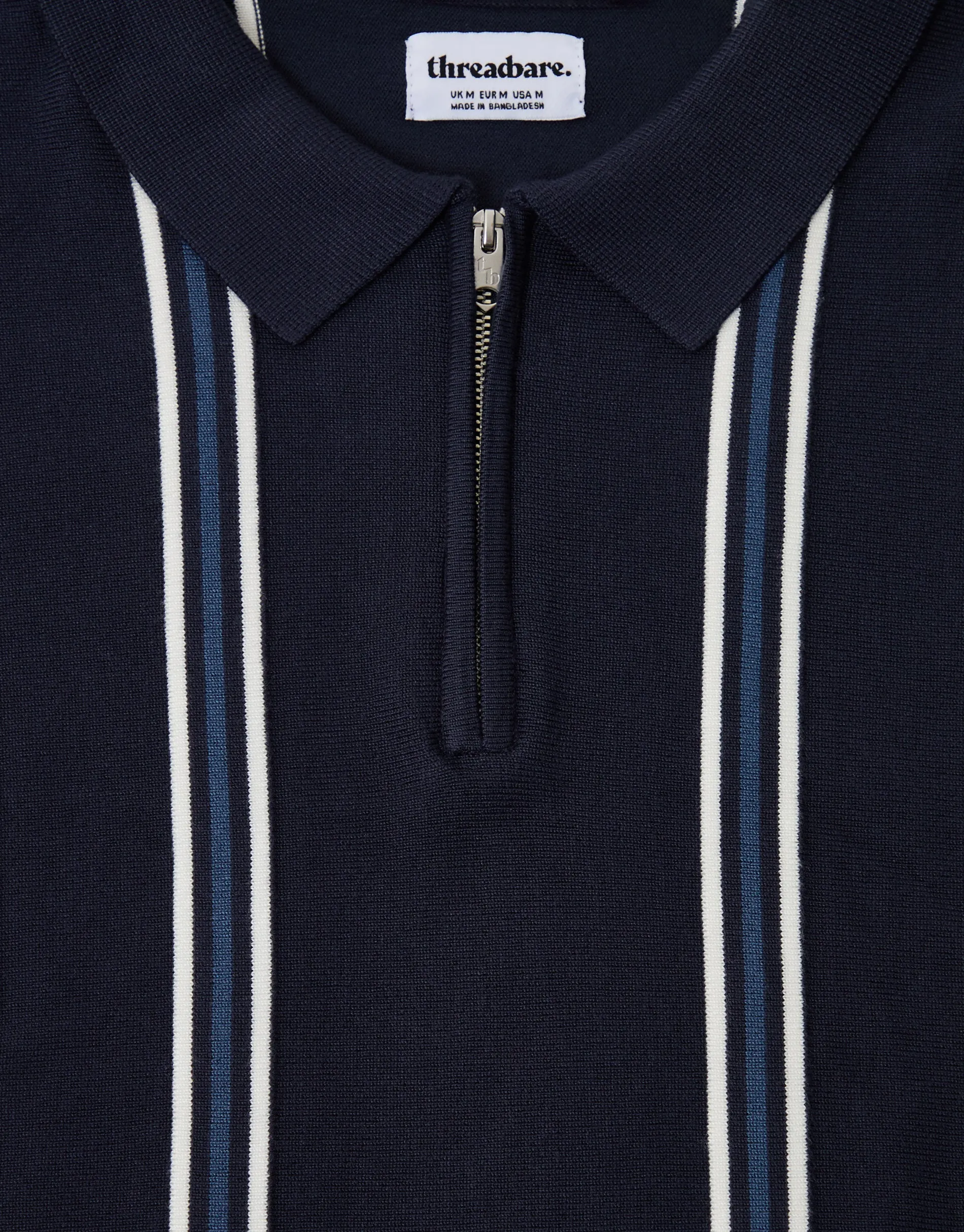 Quarter Zip Knitted Polo in Navy Stripe sold by Threadbare product image thumbnail 5