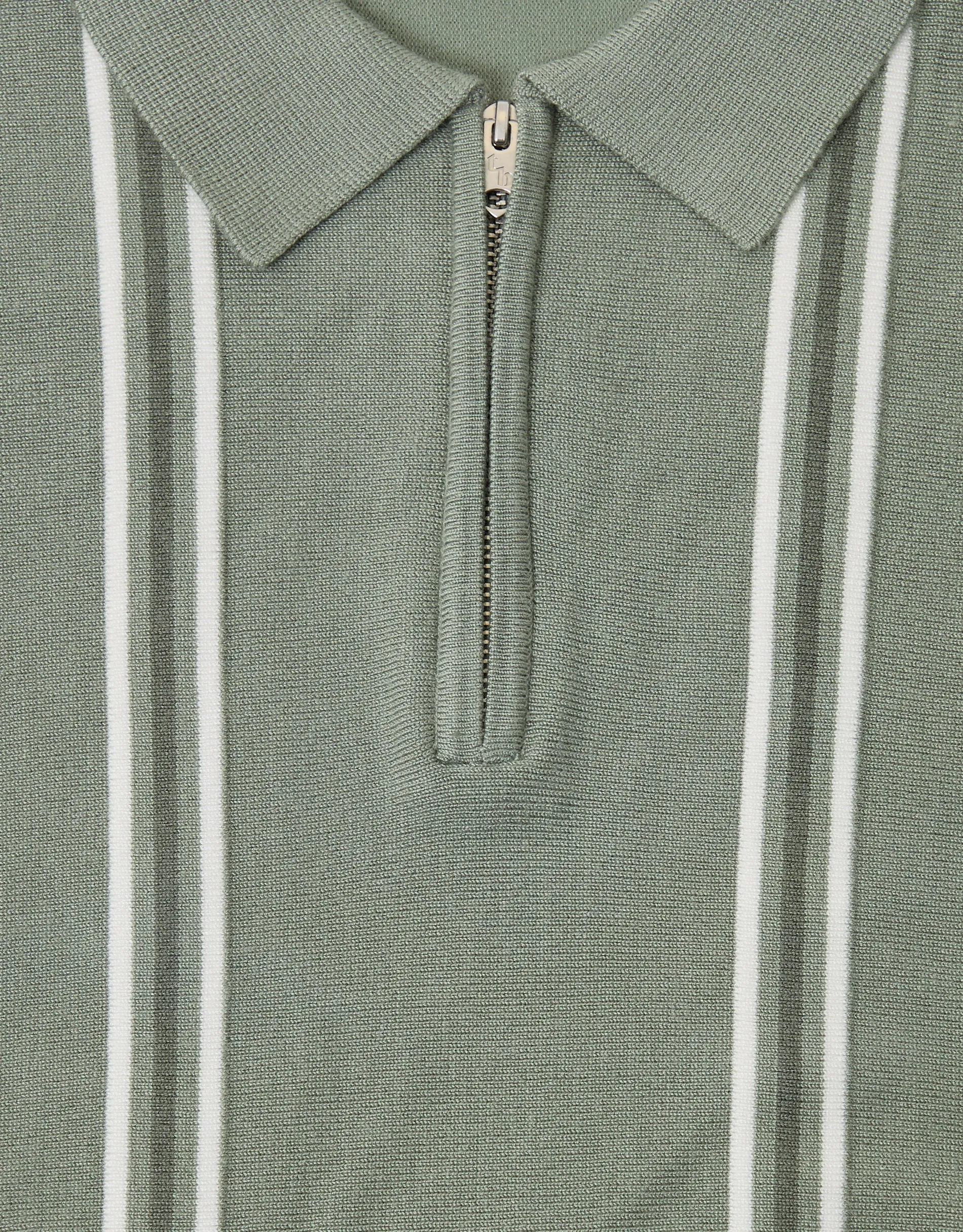 Sage Green Stripe Quarter Zip Knitted Polo sold by Threadbare product image thumbnail 5
