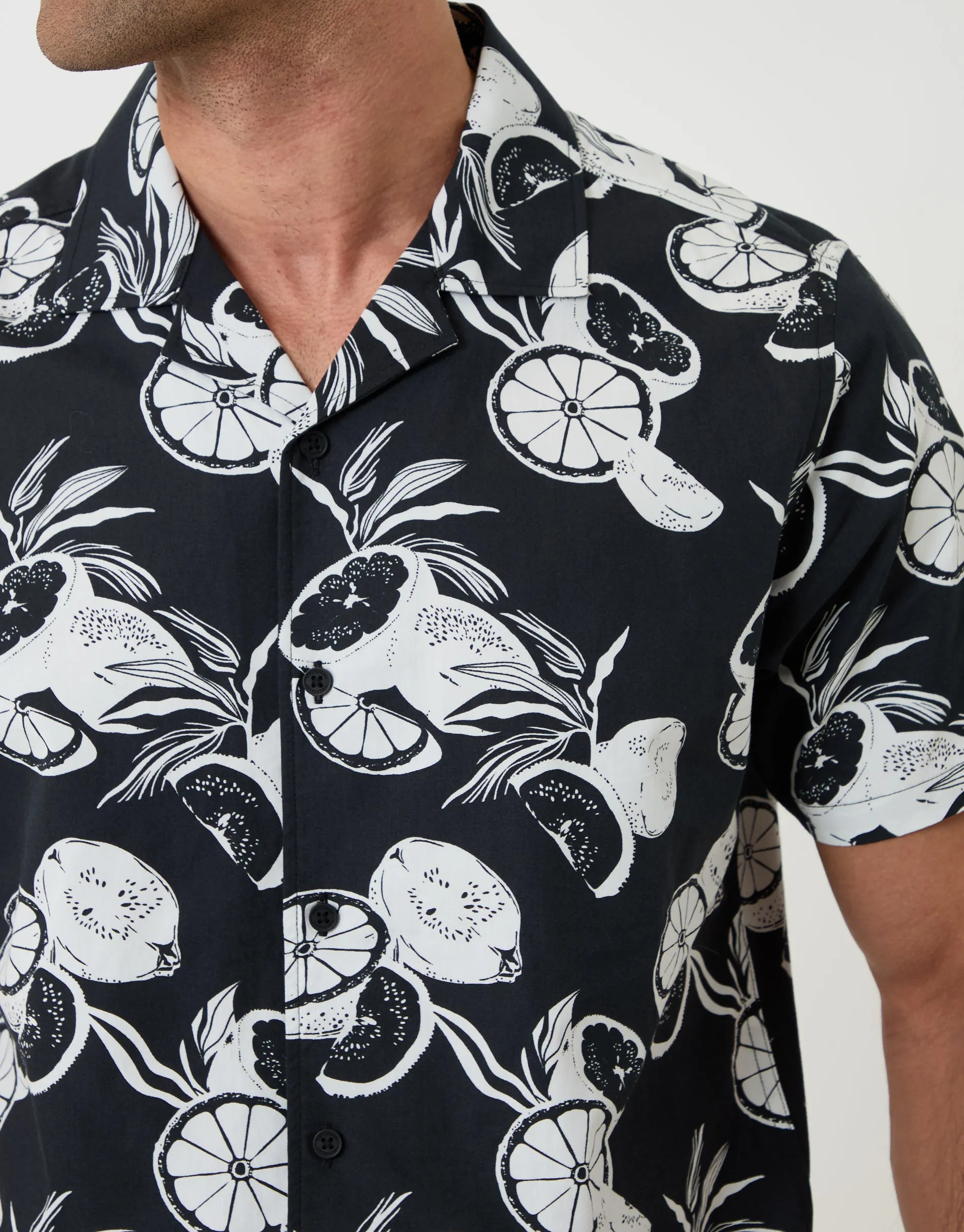 Citrus Print Cotton Poplin Short Sleeve Shirt in Black sold by Threadbare product image thumbnail 4