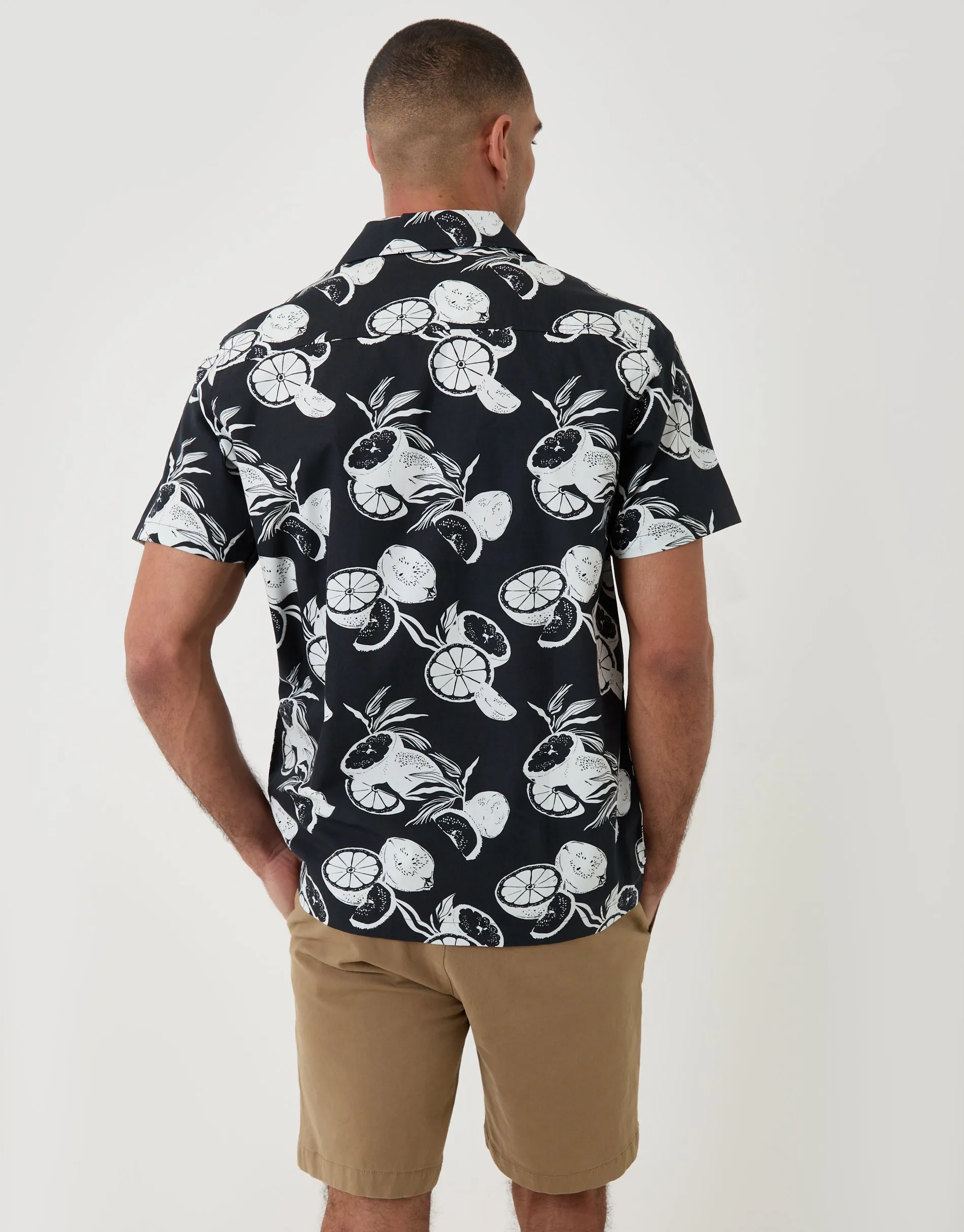 Citrus Print Cotton Poplin Short Sleeve Shirt in Black sold by Threadbare product image thumbnail 3