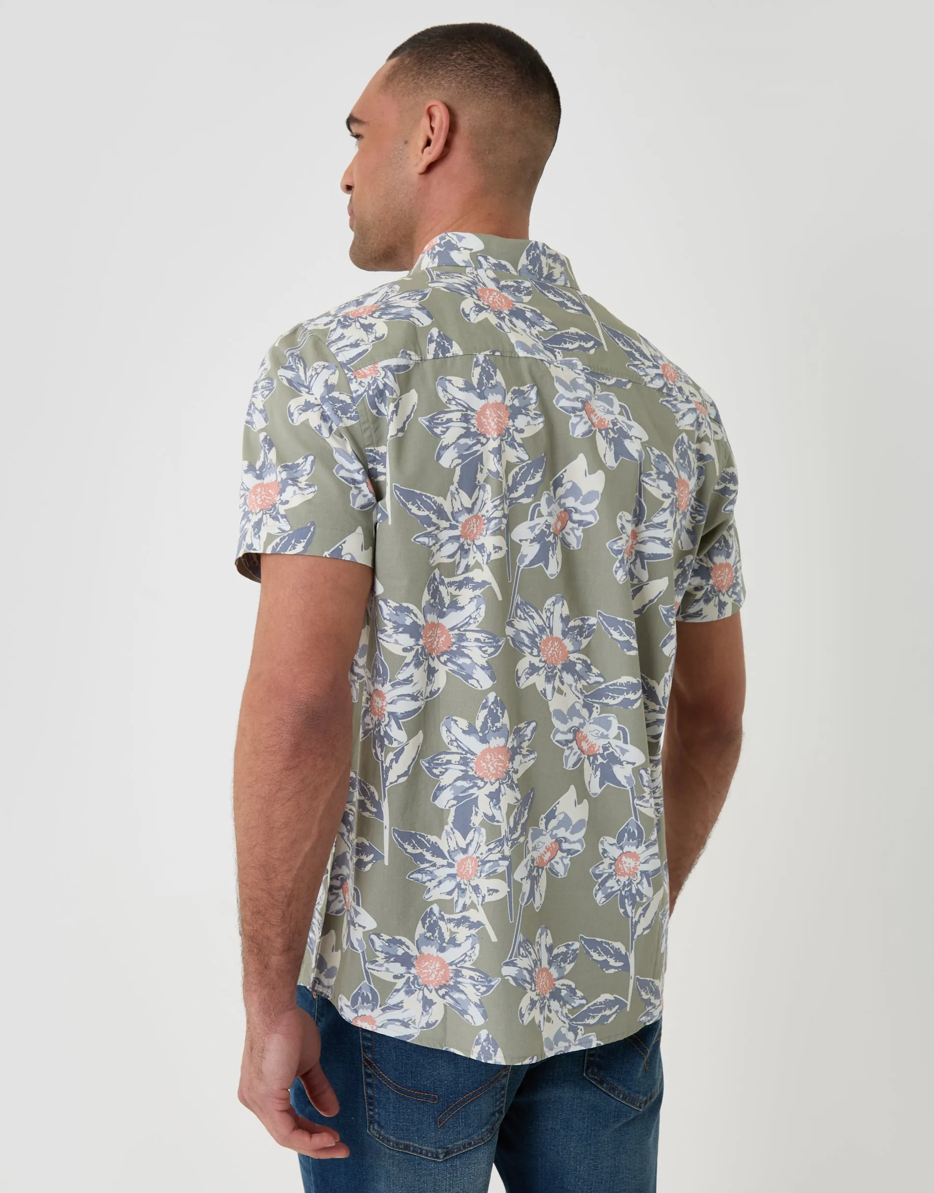 Floral Print Short Sleeve Shirt in Sage Green sold by Threadbare product image thumbnail 3