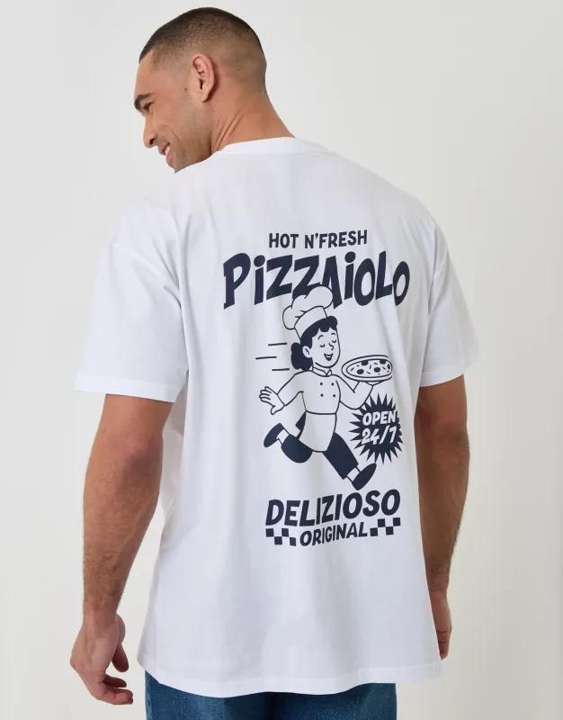 Oversized Pizzaiolo Cotton T-Shirt in White made by Threadbare