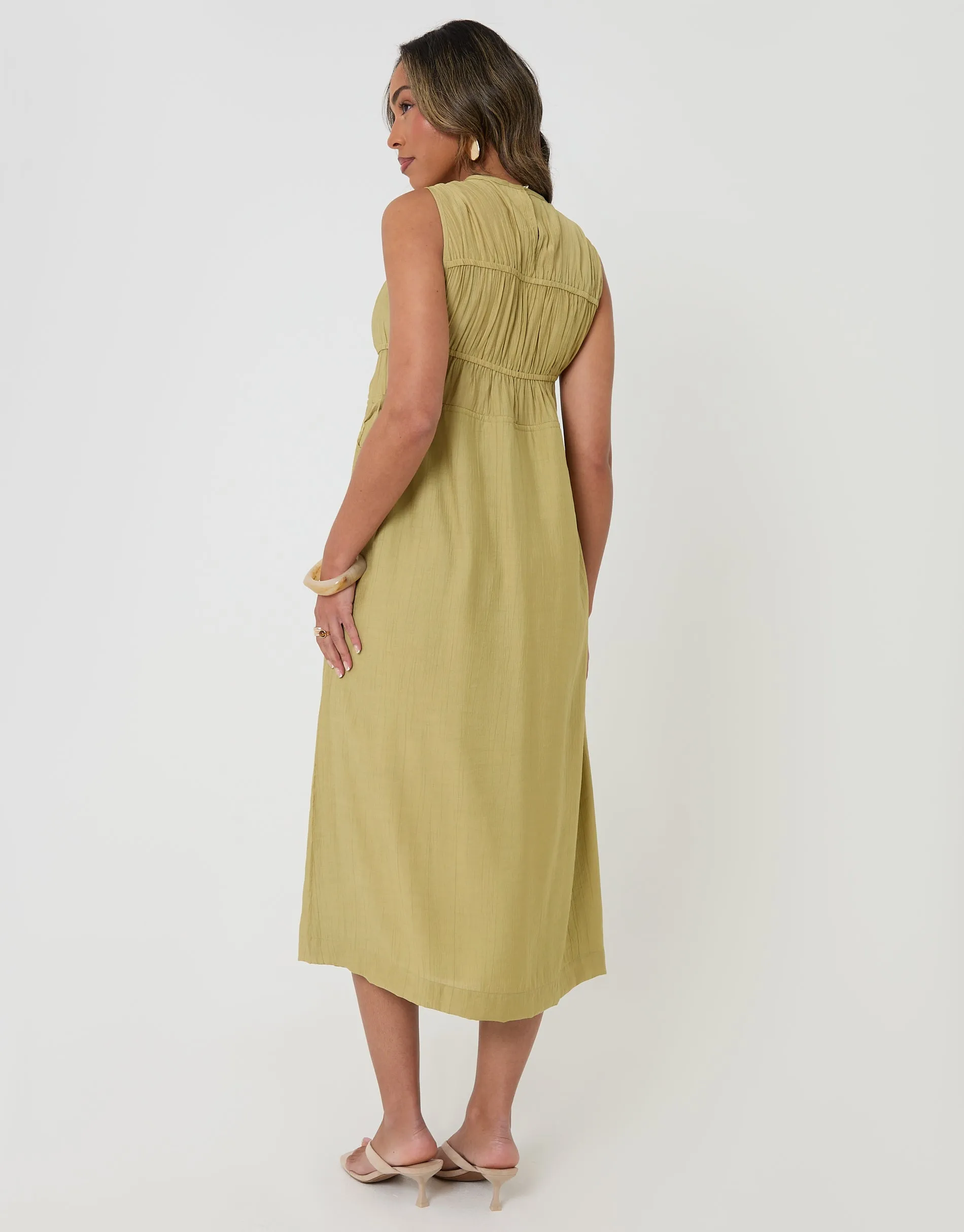 Ruched Drawstring Midi Dress in Chartreuse sold by Threadbare product image thumbnail 2