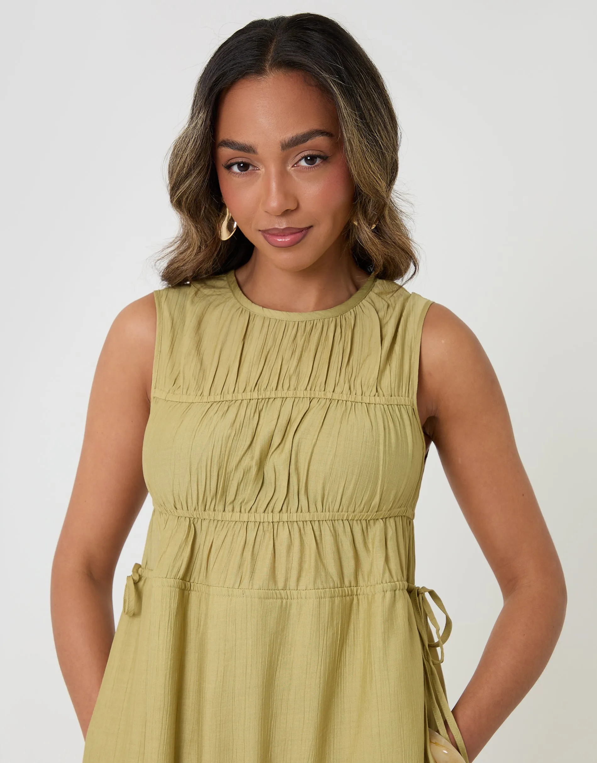 Ruched Drawstring Midi Dress in Chartreuse sold by Threadbare product image thumbnail 3