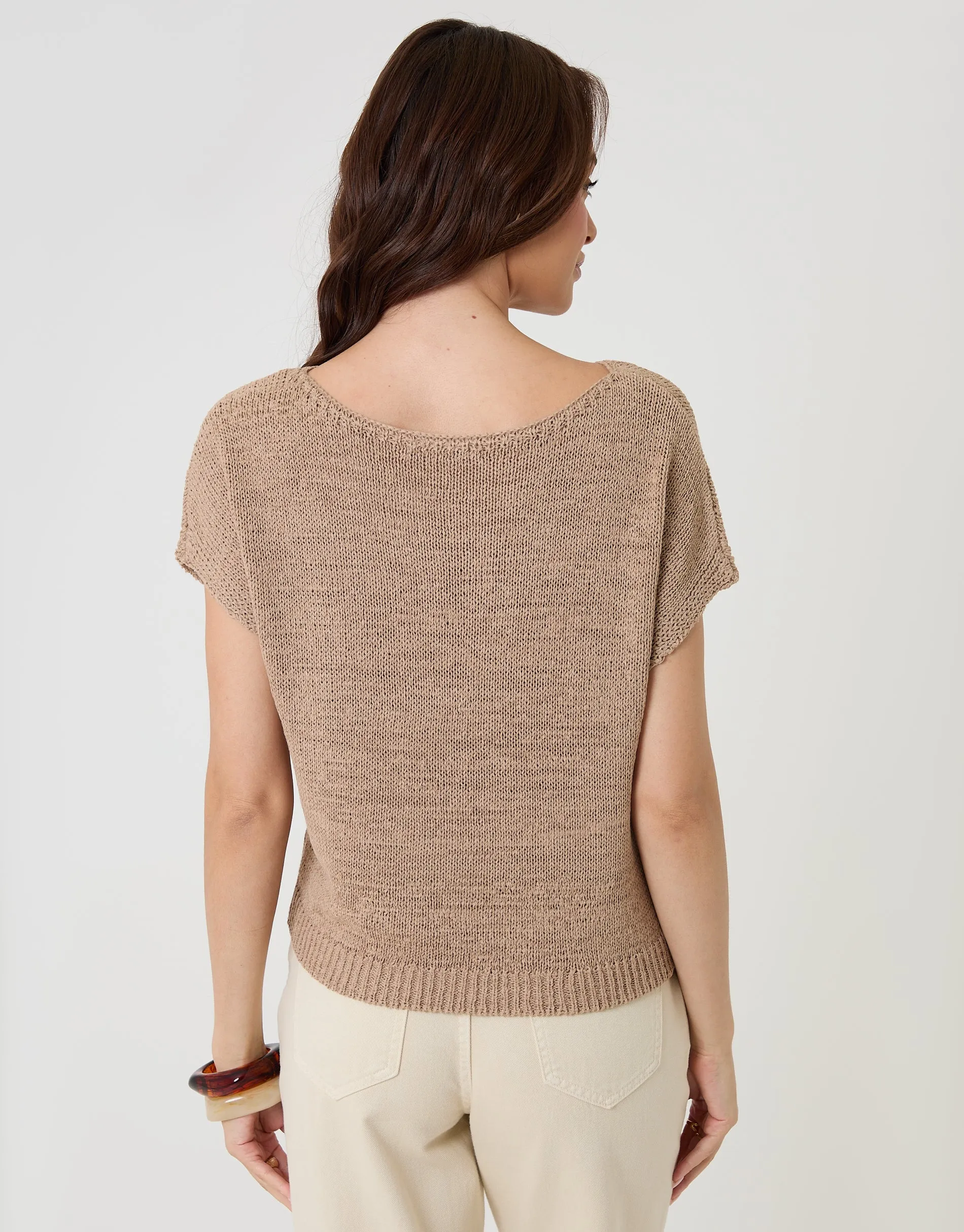 Slash Neck Short Sleeve Jumper in Taupe sold by Threadbare product image thumbnail 2