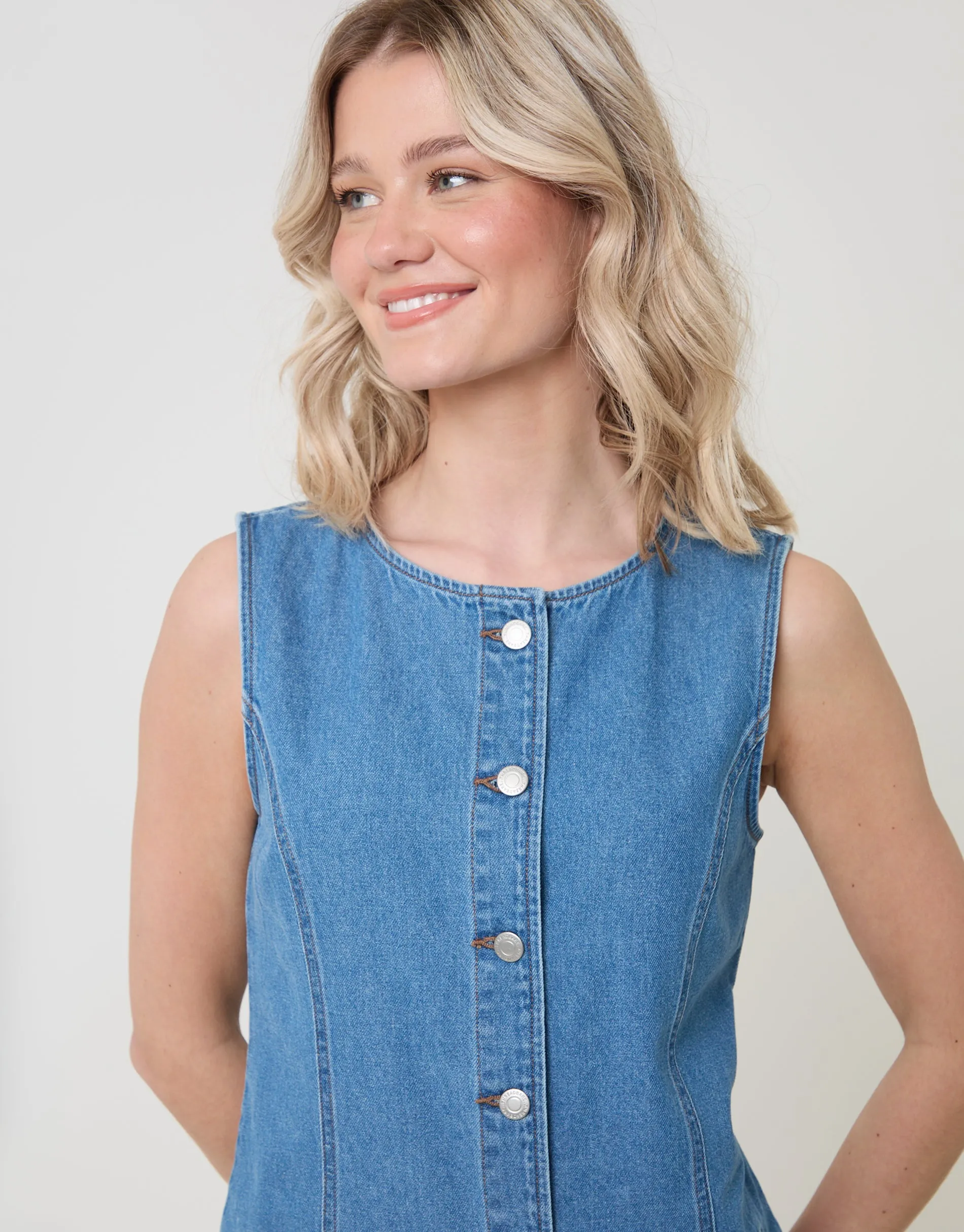 Denim Pinafore Mini Dress in Mid Wash sold by Threadbare product image thumbnail 4