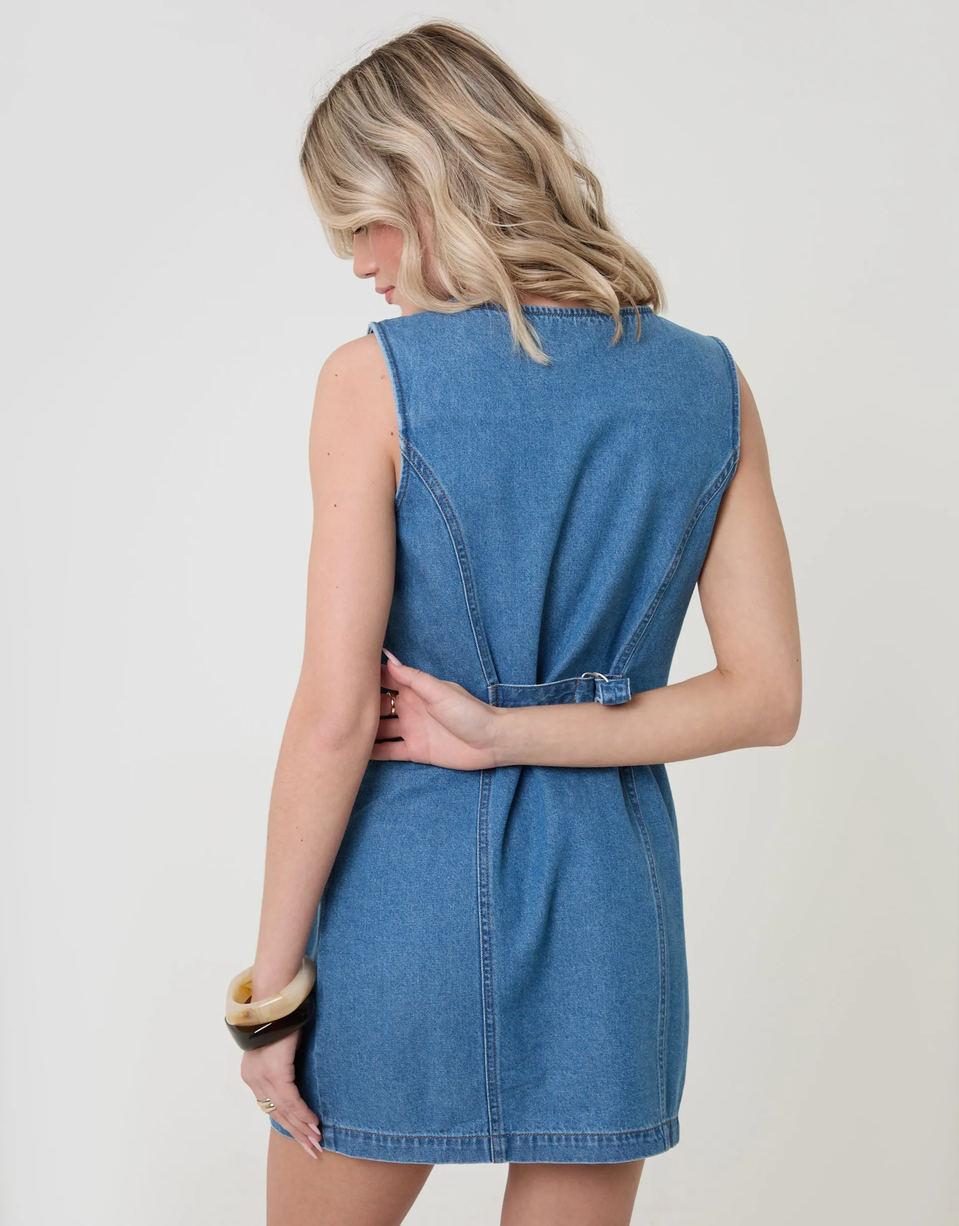 Denim Pinafore Mini Dress in Mid Wash sold by Threadbare product image thumbnail 2