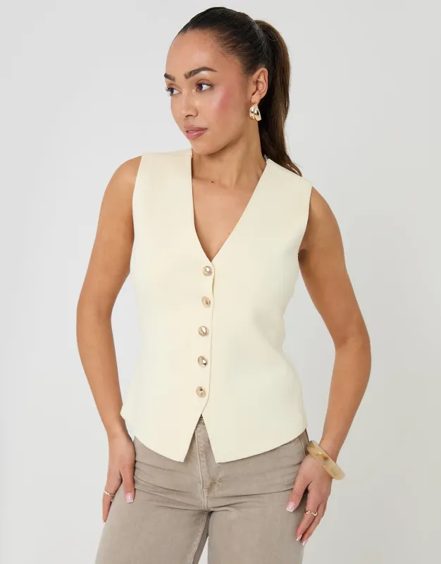 V-Neck Knitted Waistcoat in Lemon Yellow made by Threadbare