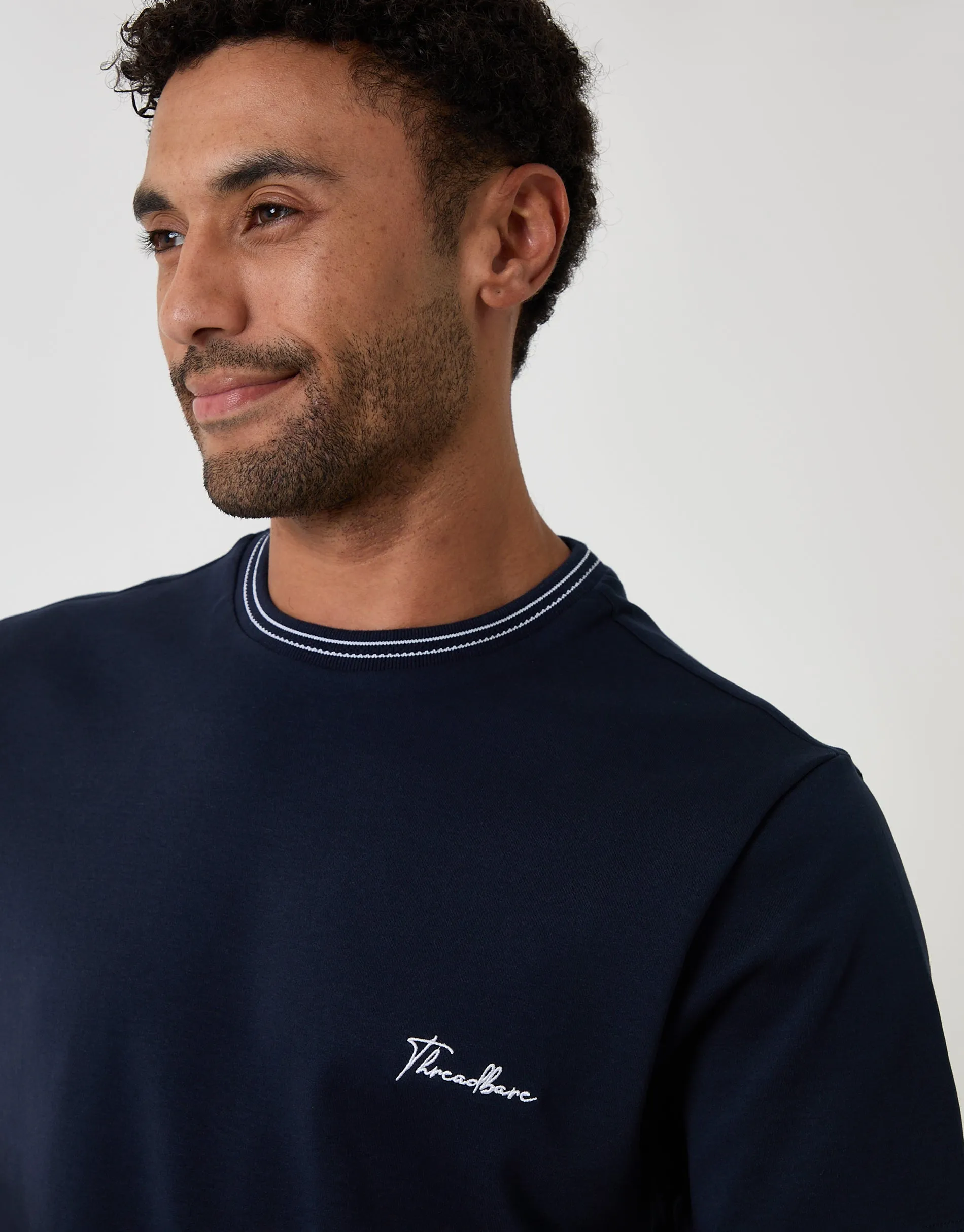 Cotton Crew Neck Script T-Shirt in Navy sold by Threadbare product image thumbnail 4