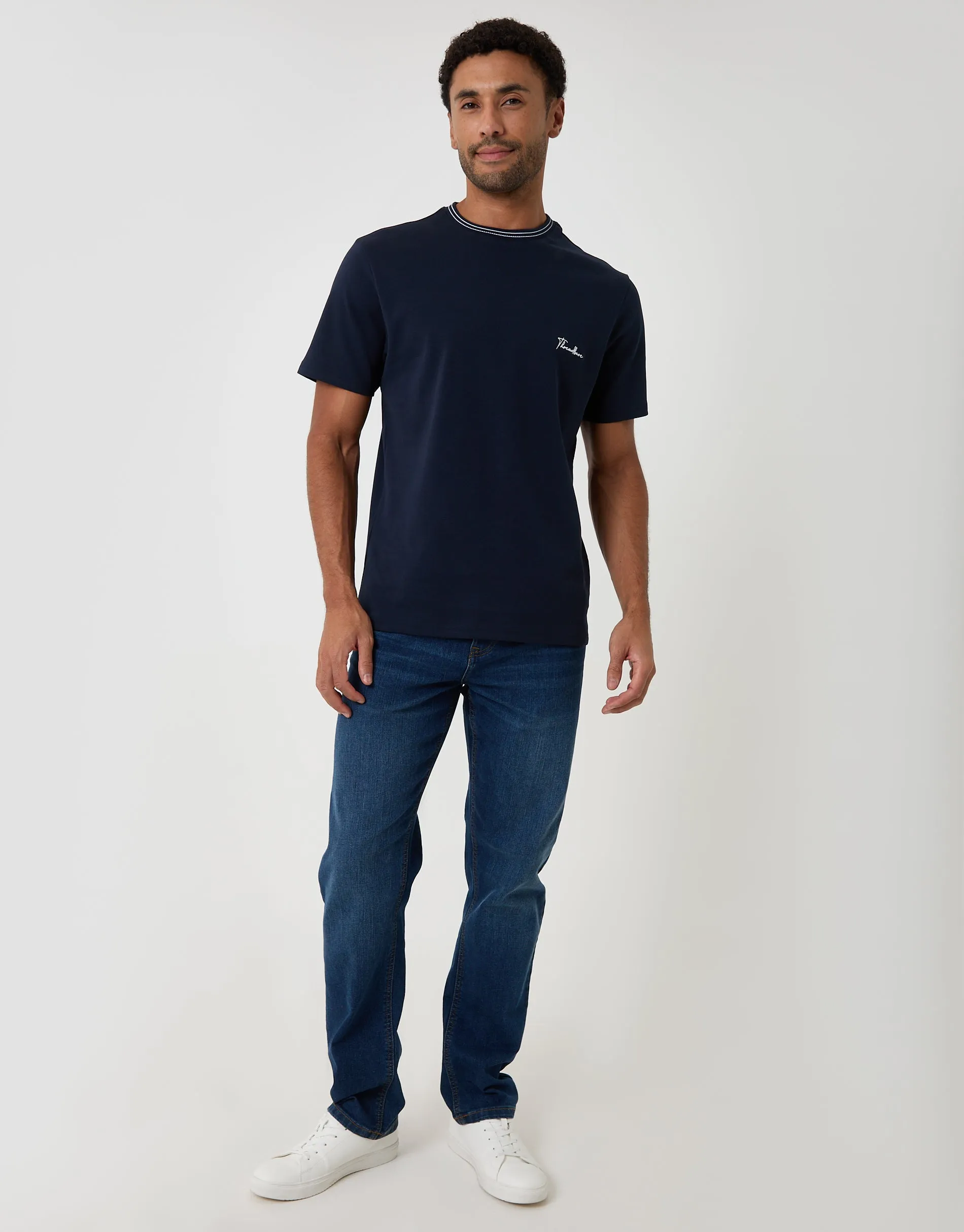 Cotton Crew Neck Script T-Shirt in Navy sold by Threadbare product image thumbnail 3