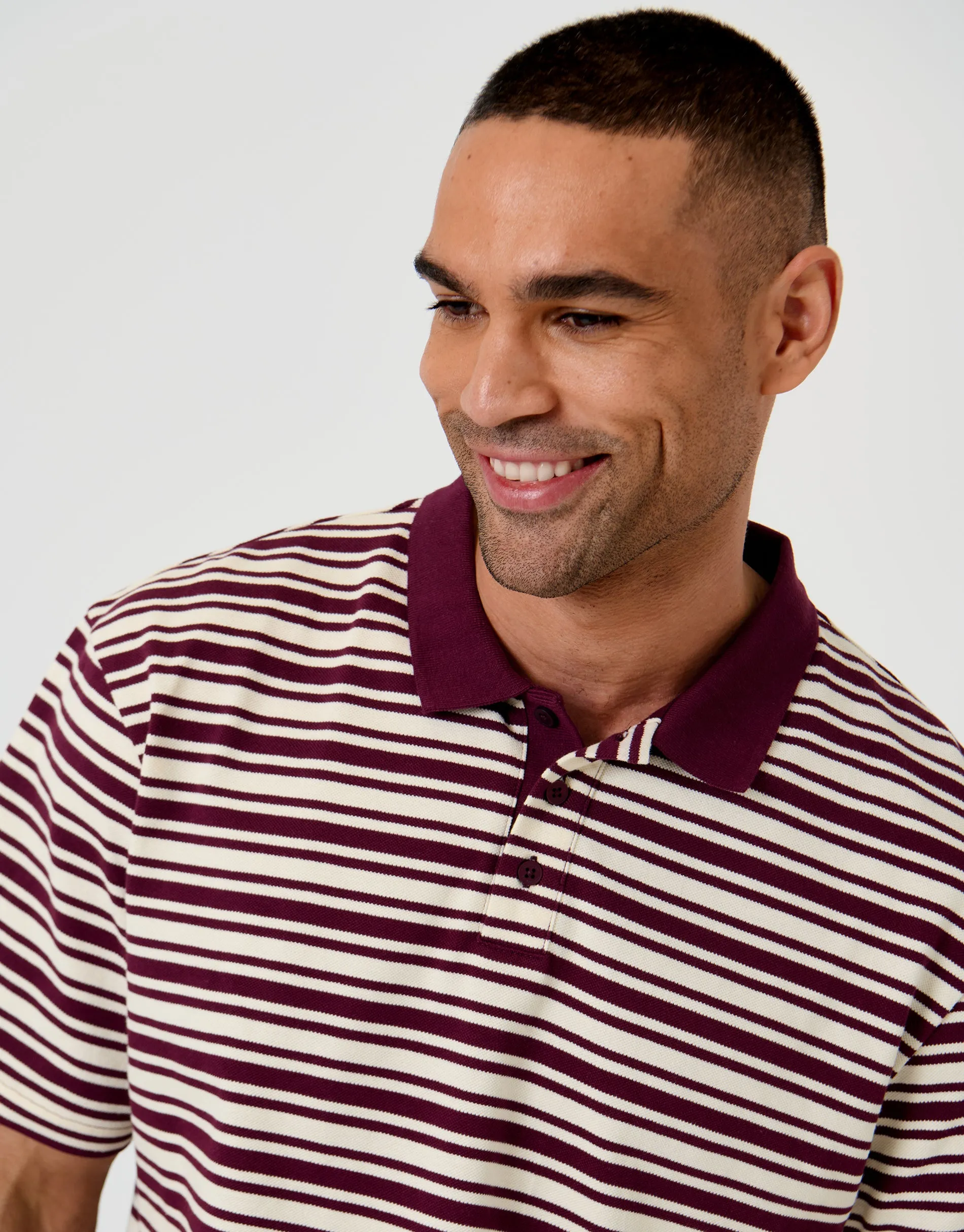 Burgundy Relaxed Fit Stripe Polo Shirt sold by Threadbare product image thumbnail 4