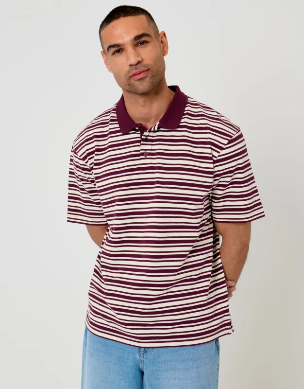 Burgundy Relaxed Fit Stripe Polo Shirt made by Threadbare