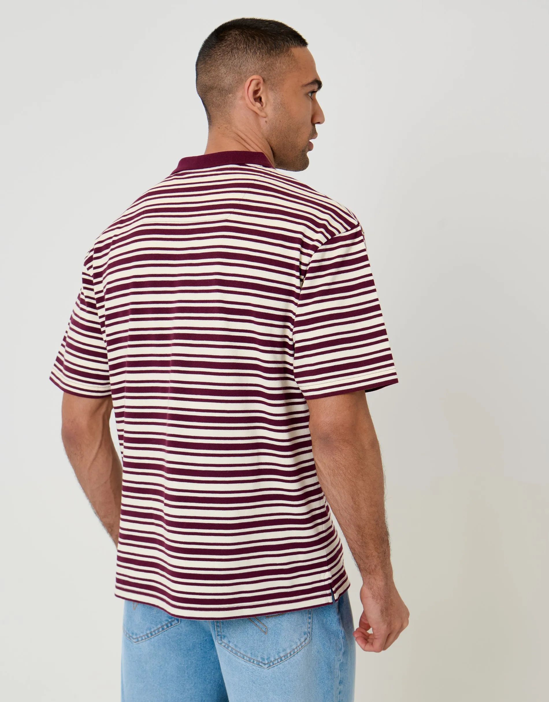 Burgundy Relaxed Fit Stripe Polo Shirt sold by Threadbare product image thumbnail 2