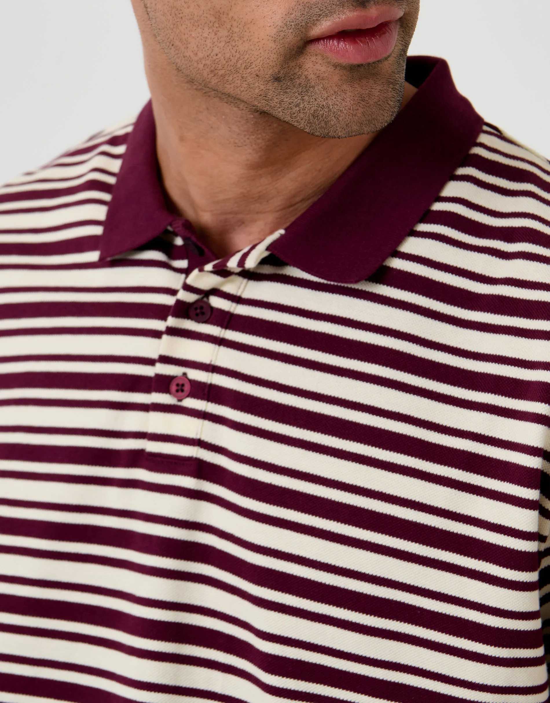 Burgundy Relaxed Fit Stripe Polo Shirt sold by Threadbare product image thumbnail 5