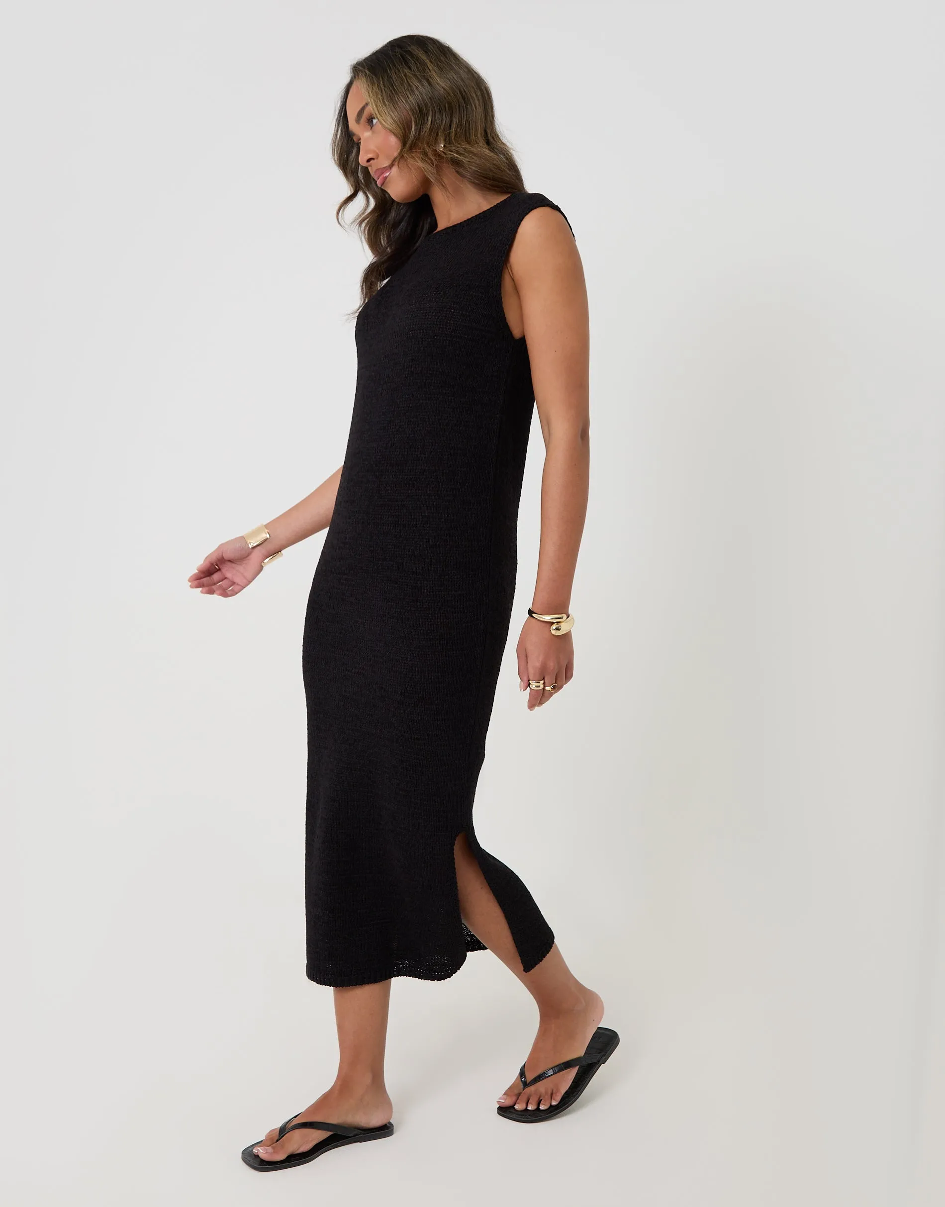 Knitted Yarn Midi Dress in Black sold by Threadbare product image thumbnail 4
